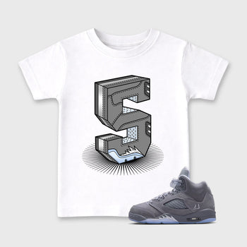 Sneaker match tees – Sneaker Tees To Match Air Jordan 5 Wolf Grey Shoes – Number Statue Kids T-Shirt White 1