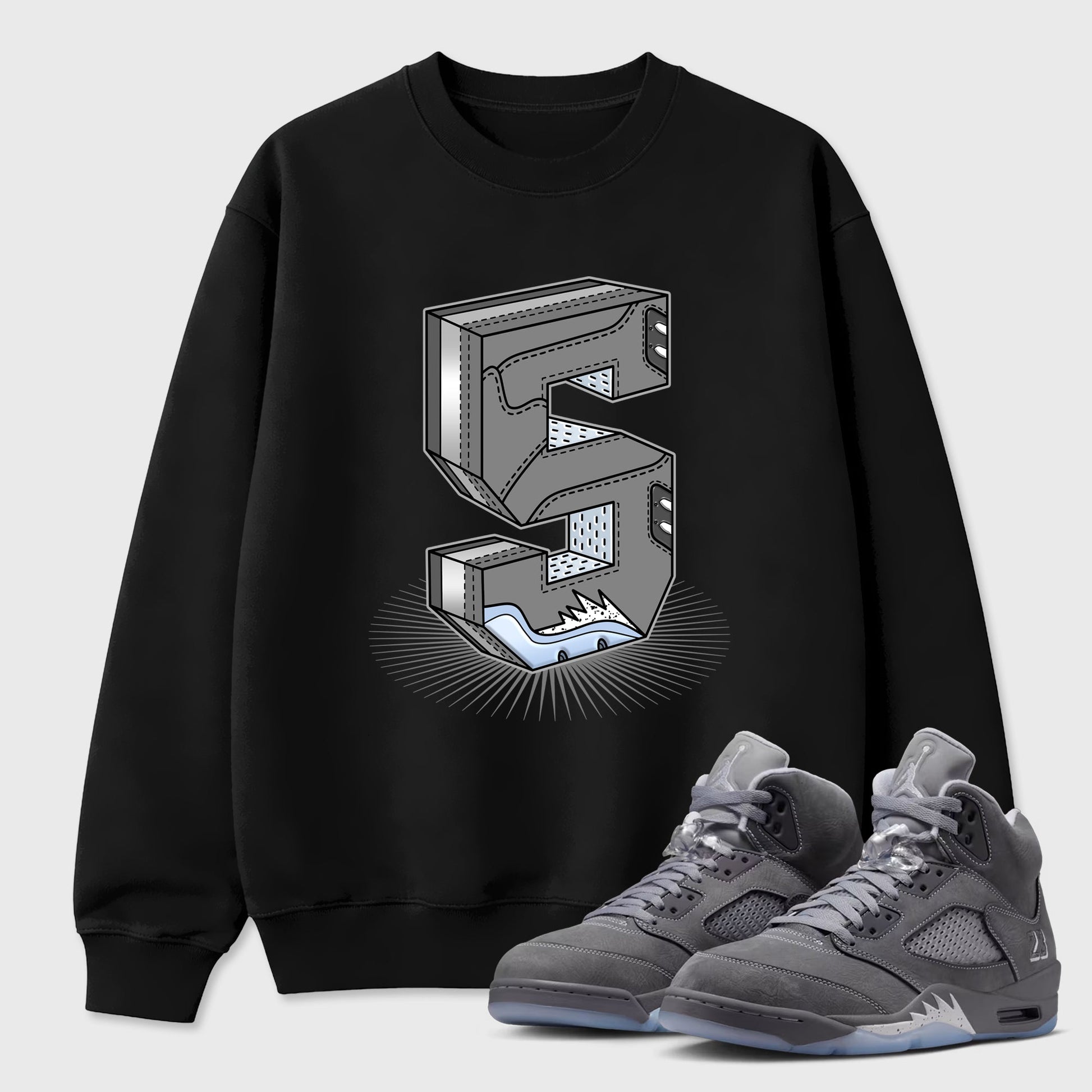 Sneaker match tees – Sneaker Tees To Match Air Jordan 5 Wolf Grey Shoes – Number Statue Tee Black 1