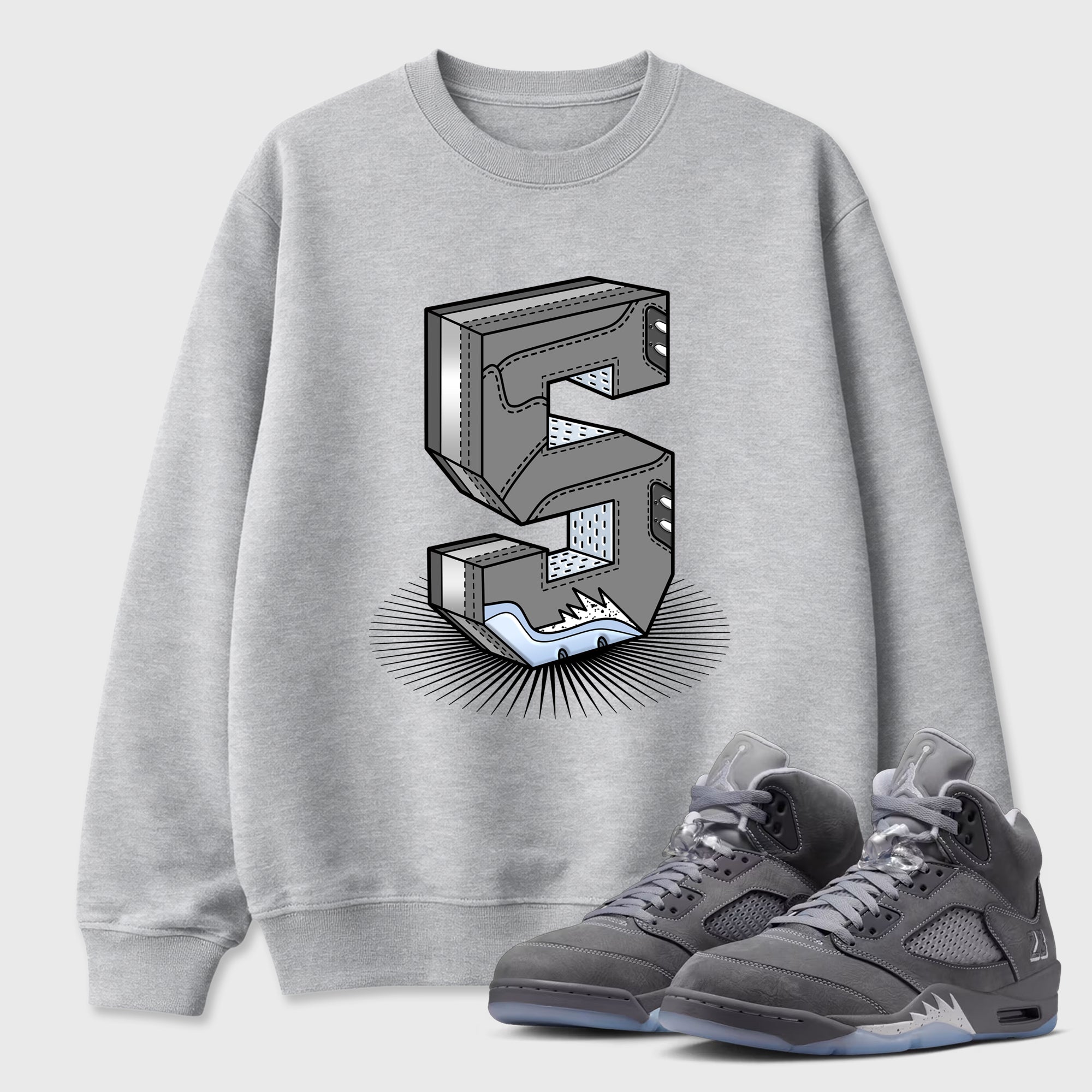 Sneaker match tees – Sneaker Tees To Match Air Jordan 5 Wolf Grey Shoes – Number Statue Tee Heather Grey 1