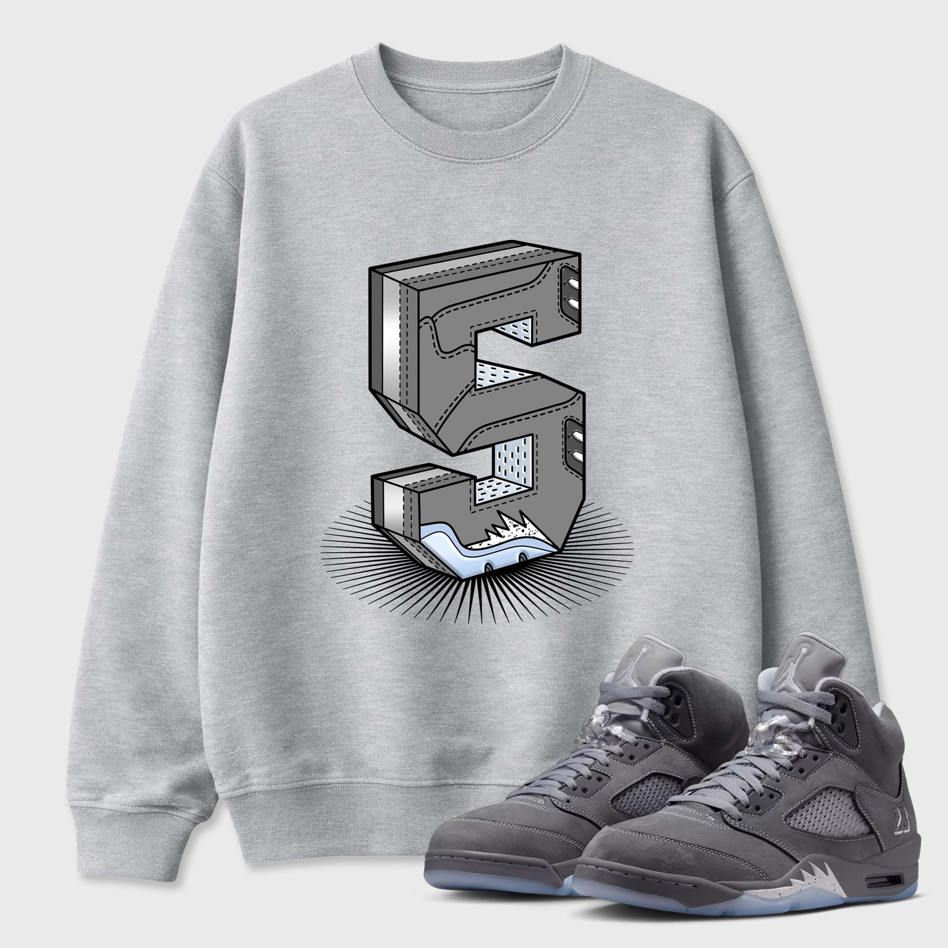 Sneaker match tees – Sneaker Tees To Match Air Jordan 5 Wolf Grey Shoes – Number Statue Tee Heather Grey 1
