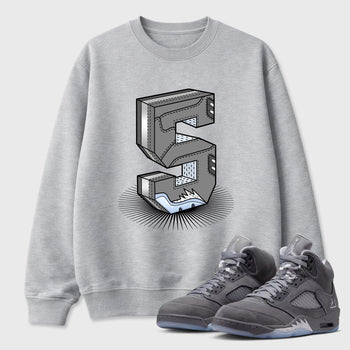 Sneaker match tees – Sneaker Tees To Match Air Jordan 5 Wolf Grey Shoes – Number Statue Tee Heather Grey 1