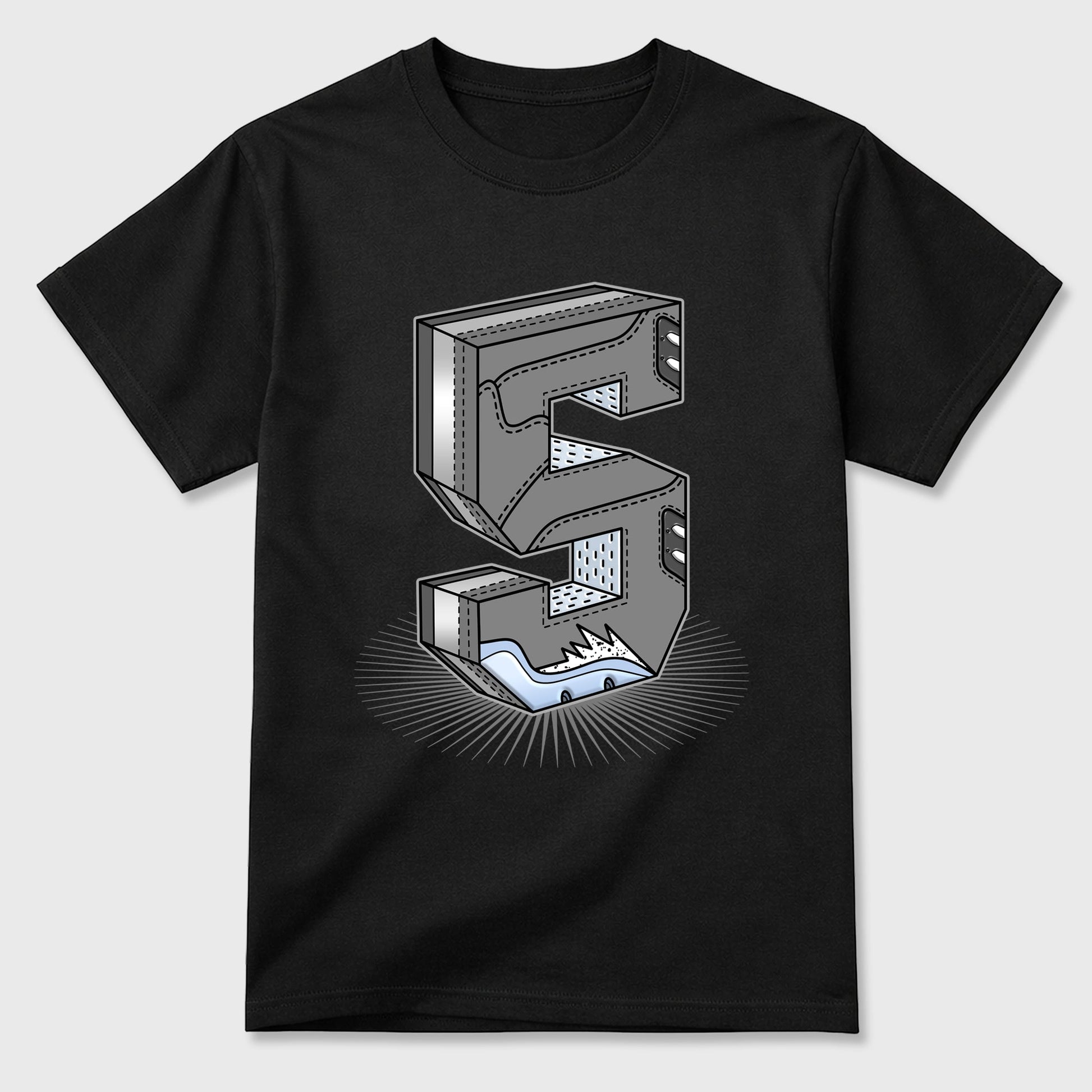 Sneaker match tees – Sneaker Tees To Match Air Jordan 5 Wolf Grey Shoes – Number Statue Tee Black 2