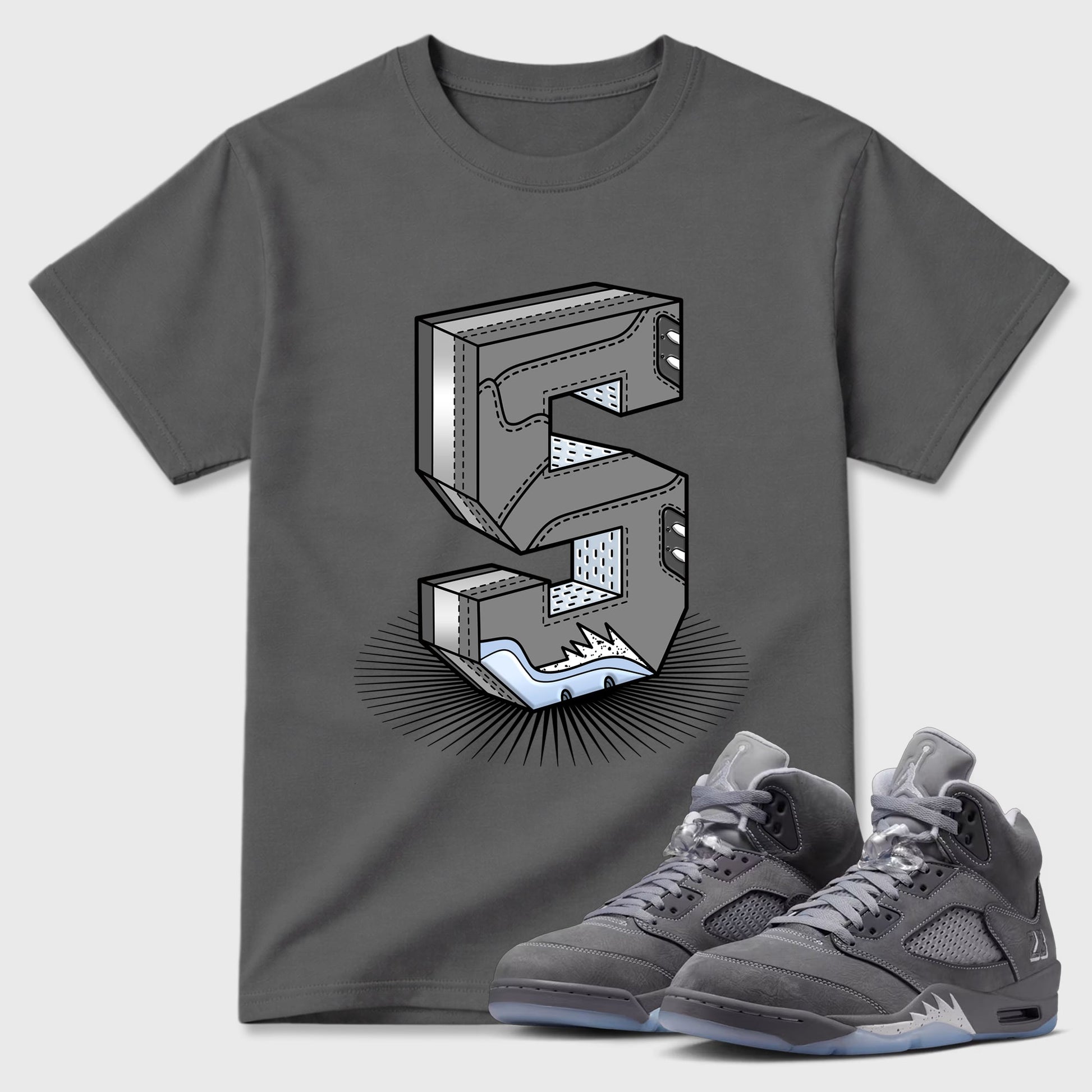 Sneaker match tees – Sneaker Tees To Match Air Jordan 5 Wolf Grey Shoes – Number Statue Tee Cool Grey 1