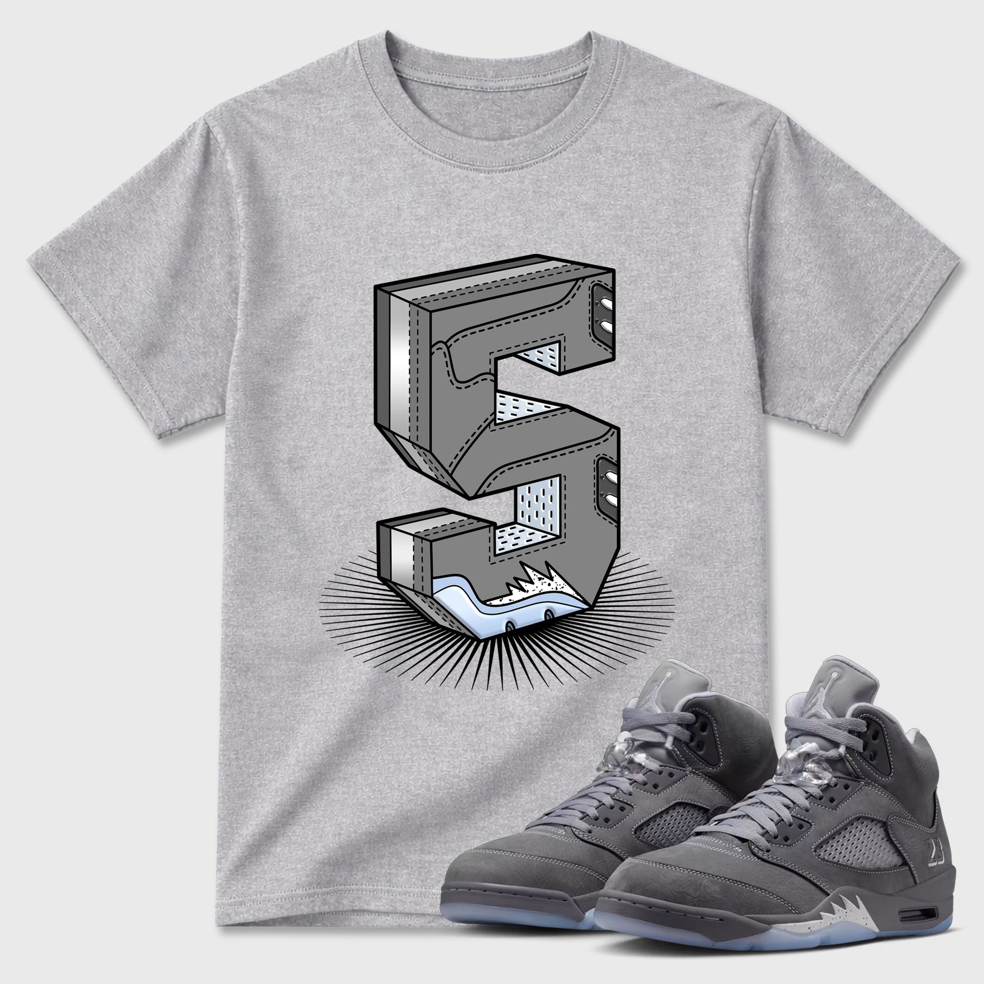 Sneaker match tees – Sneaker Tees To Match Air Jordan 5 Wolf Grey Shoes – Number Statue Tee Heather Grey 1