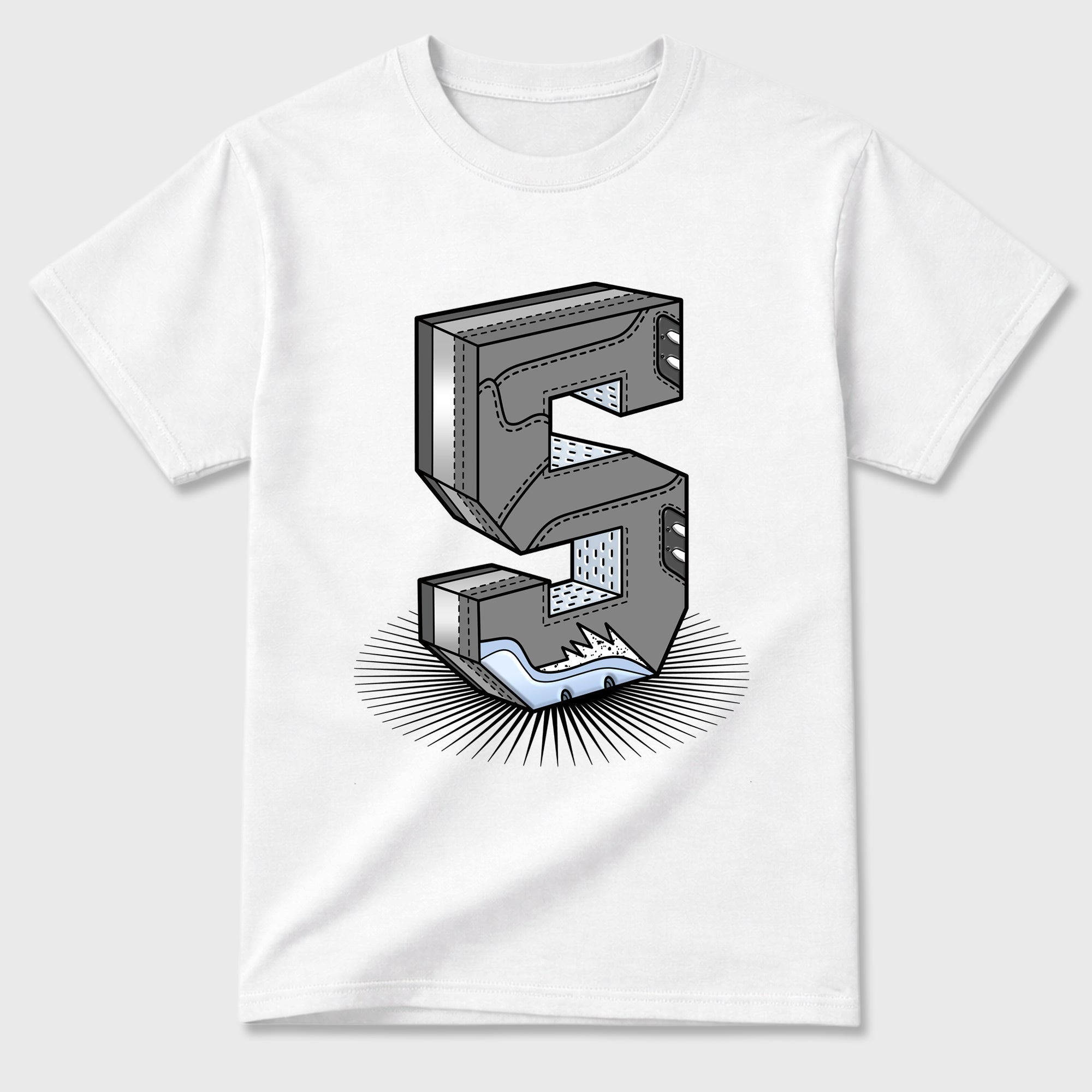 Sneaker match tees – Sneaker Tees To Match Air Jordan 5 Wolf Grey Shoes – Number Statue Tee White 2