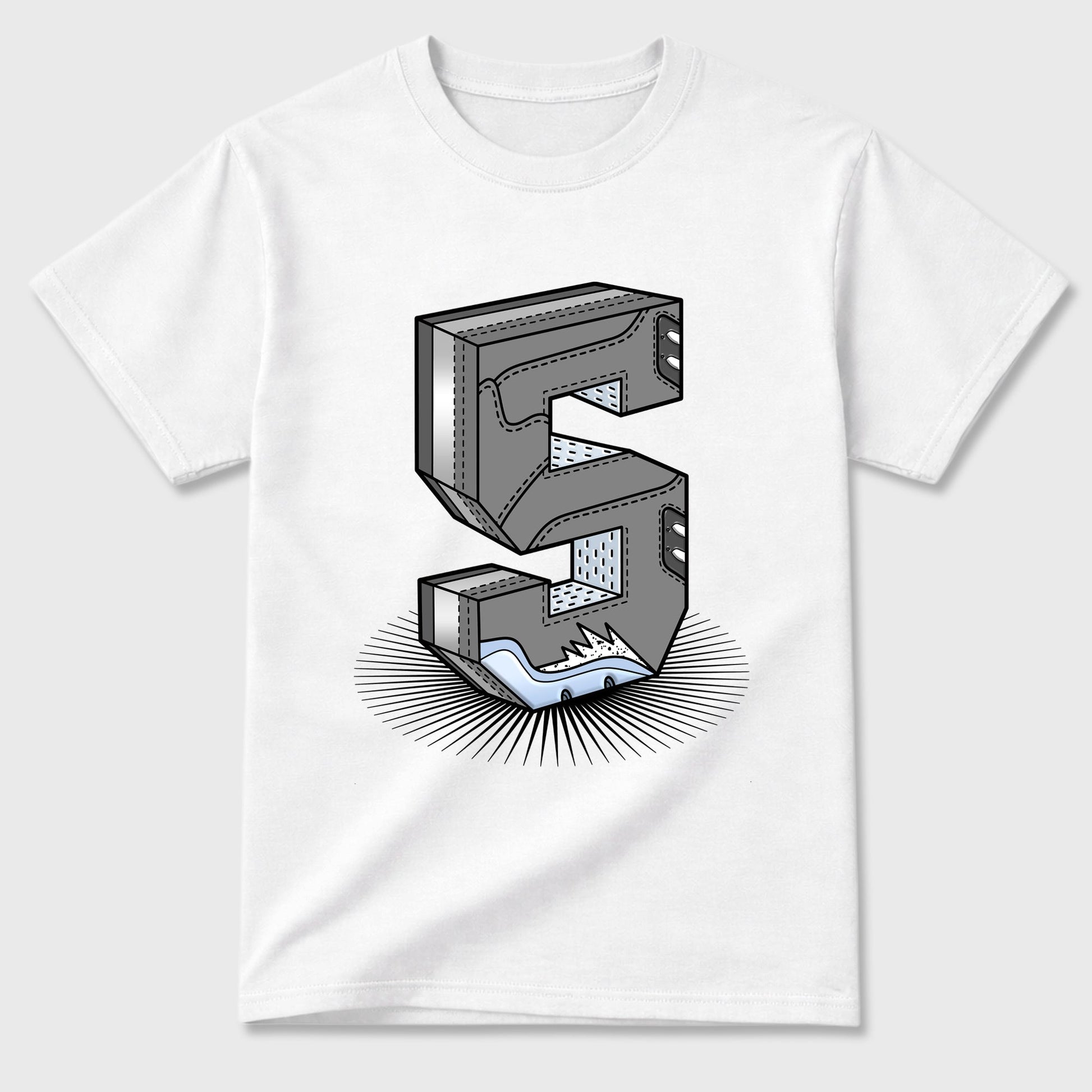 Sneaker match tees – Sneaker Tees To Match Air Jordan 5 Wolf Grey Shoes – Number Statue Tee White 2