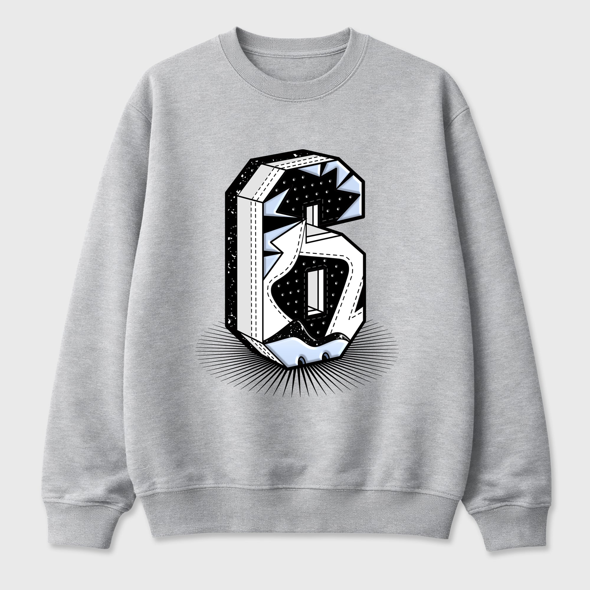 Number Statue Graphic T-Shirt featuring original streetwear artwork designed to match the Air Jordan 6 Black and White. Heather Grey 2 Graphic Tee.