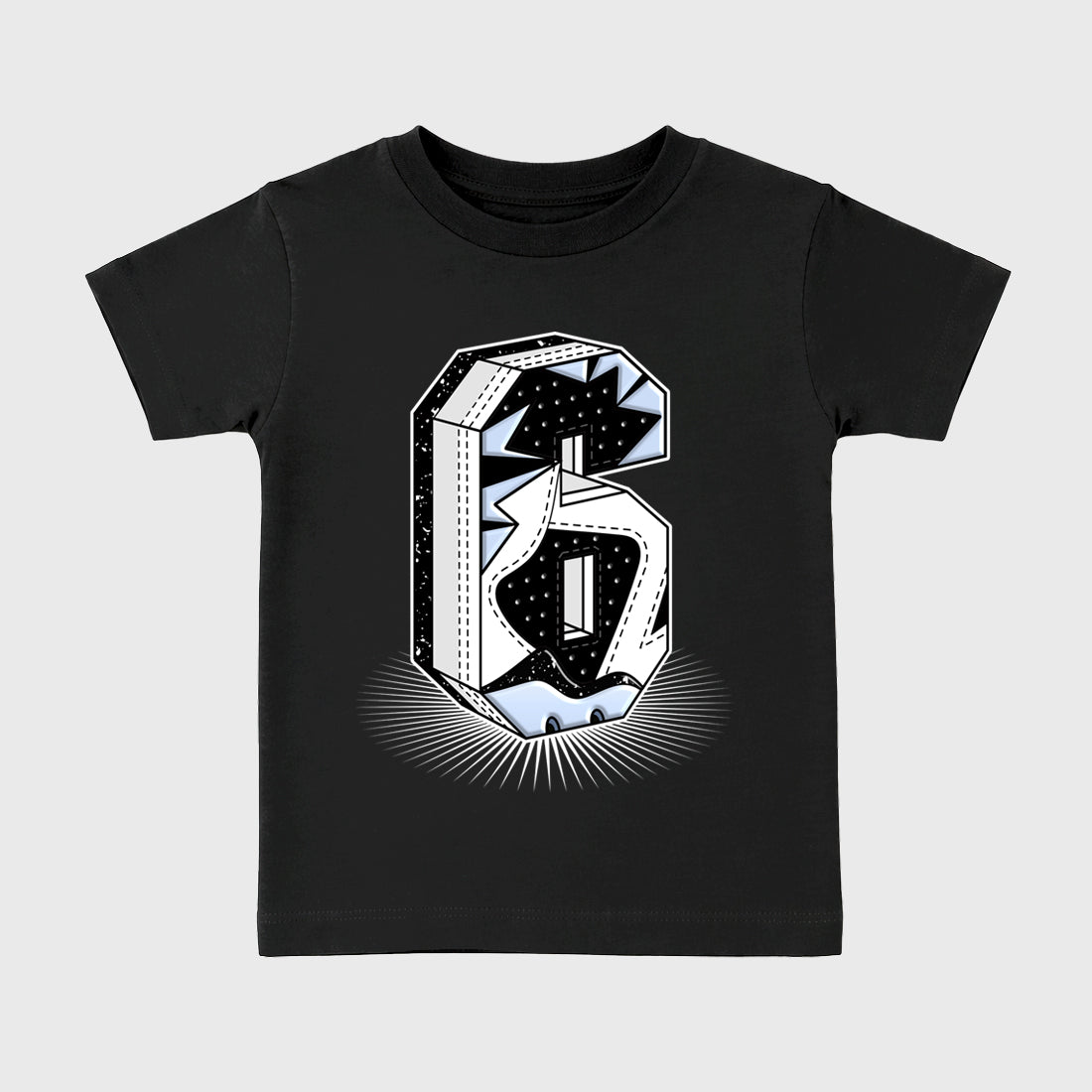 Number Statue Baby & Kids Graphic T-Shirt featuring original artwork designed to match the Air Jordan 6 Black and White. Black 2 Kids Graphic Tee.