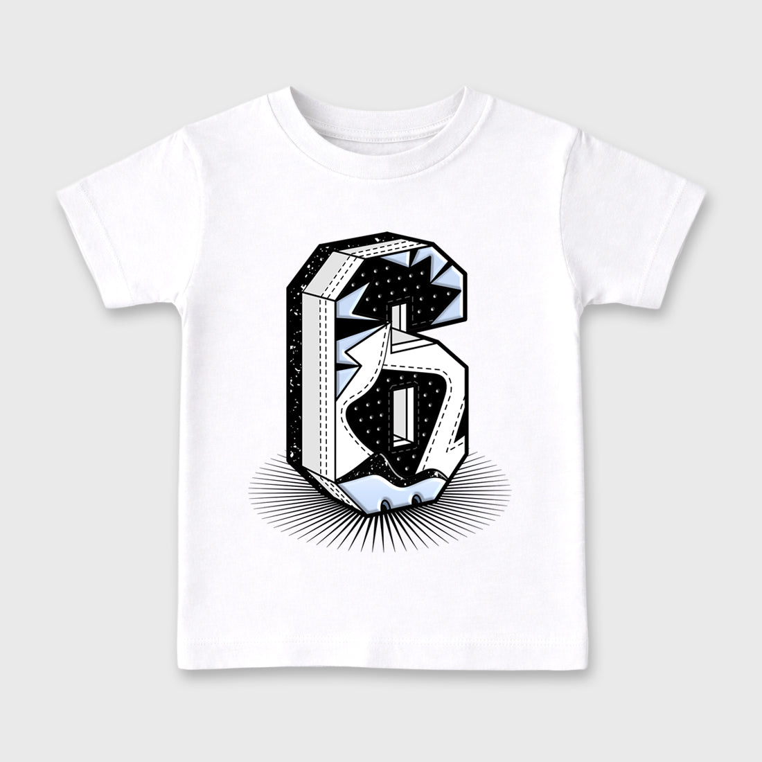Number Statue Baby & Kids Graphic T-Shirt featuring original artwork designed to match the Air Jordan 6 Black and White. White 2 Kids Graphic Tee.