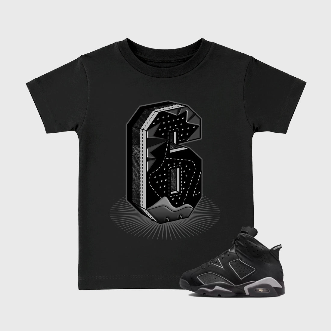 Sneaker match tees – Sneaker Tees To Match Air Jordan 6 Cap and Gown Shoes – Number Statue Kids T-Shirt Black 1