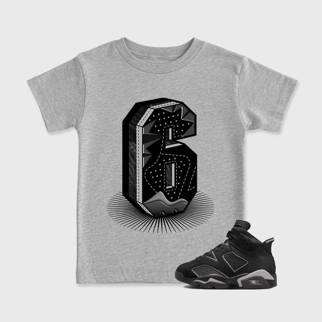 Sneaker match tees – Sneaker Tees To Match Air Jordan 6 Cap and Gown Shoes – Number Statue Kids T-Shirt Heather Grey 1