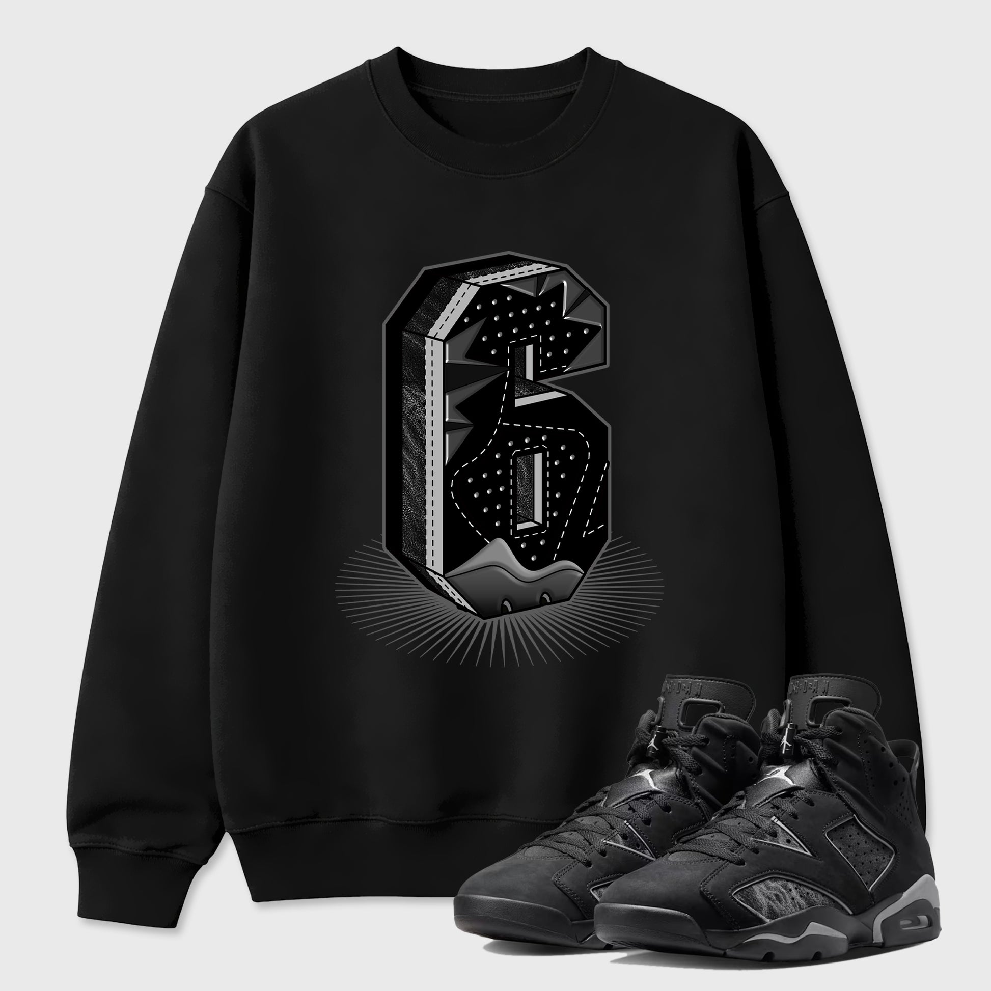 Sneaker match tees – Sneaker Tees To Match Air Jordan 6 Cap and Gown Shoes – Number Statue Tee Black 1