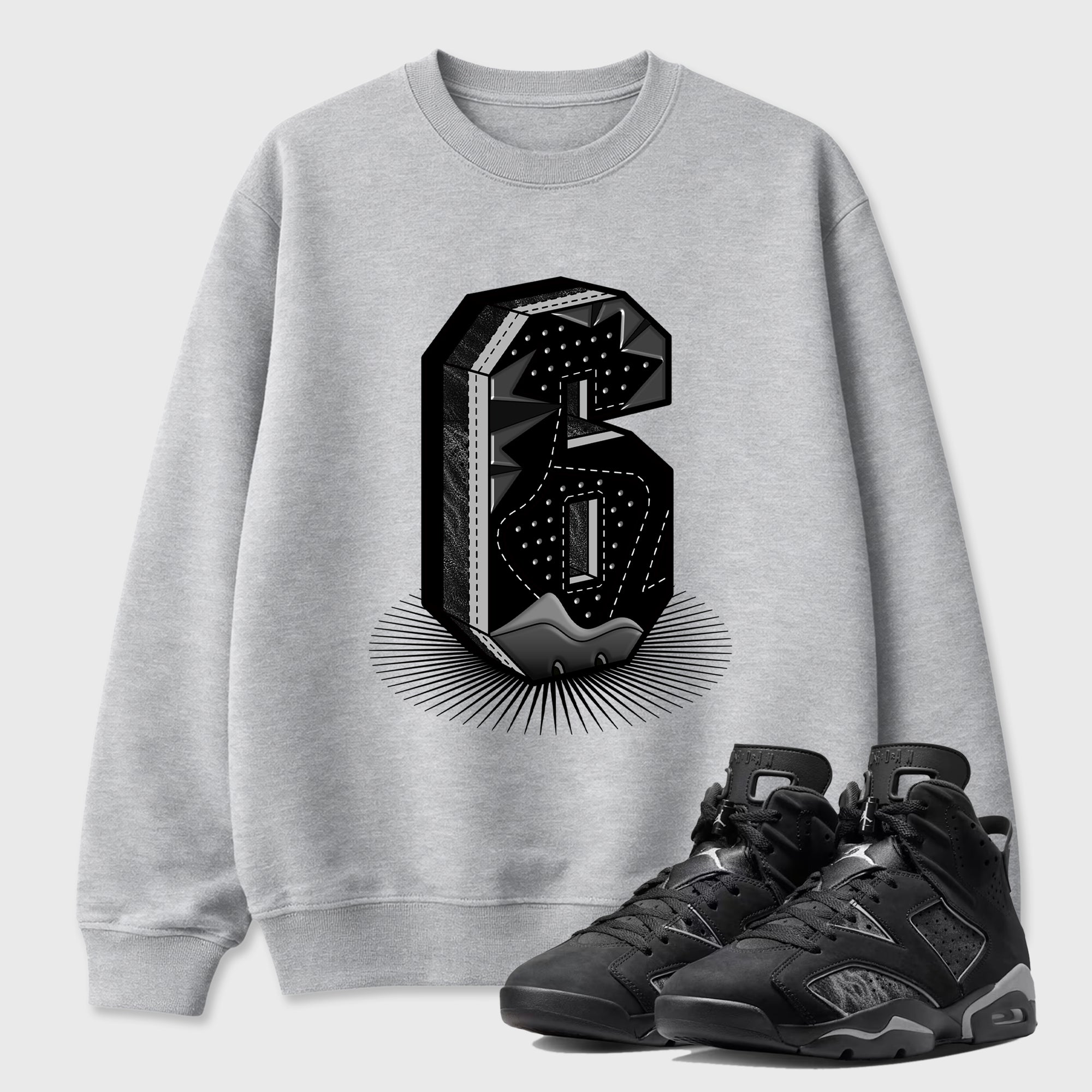 Sneaker match tees – Sneaker Tees To Match Air Jordan 6 Cap and Gown Shoes – Number Statue Tee Heather Grey 1