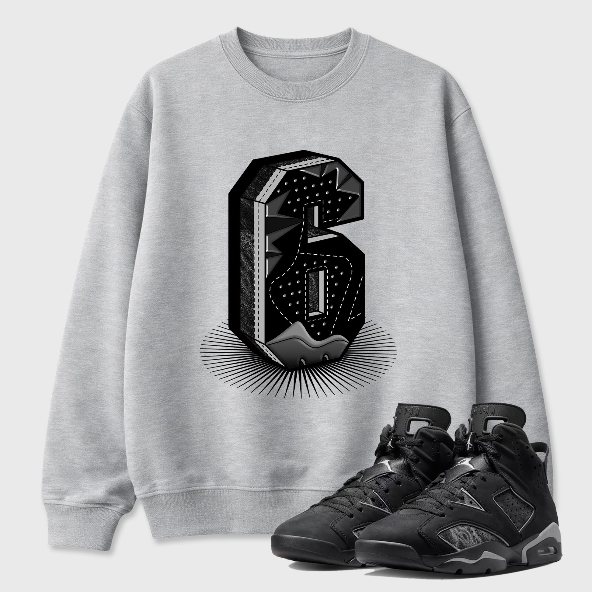 Sneaker match tees – Sneaker Tees To Match Air Jordan 6 Cap and Gown Shoes – Number Statue Tee Heather Grey 1