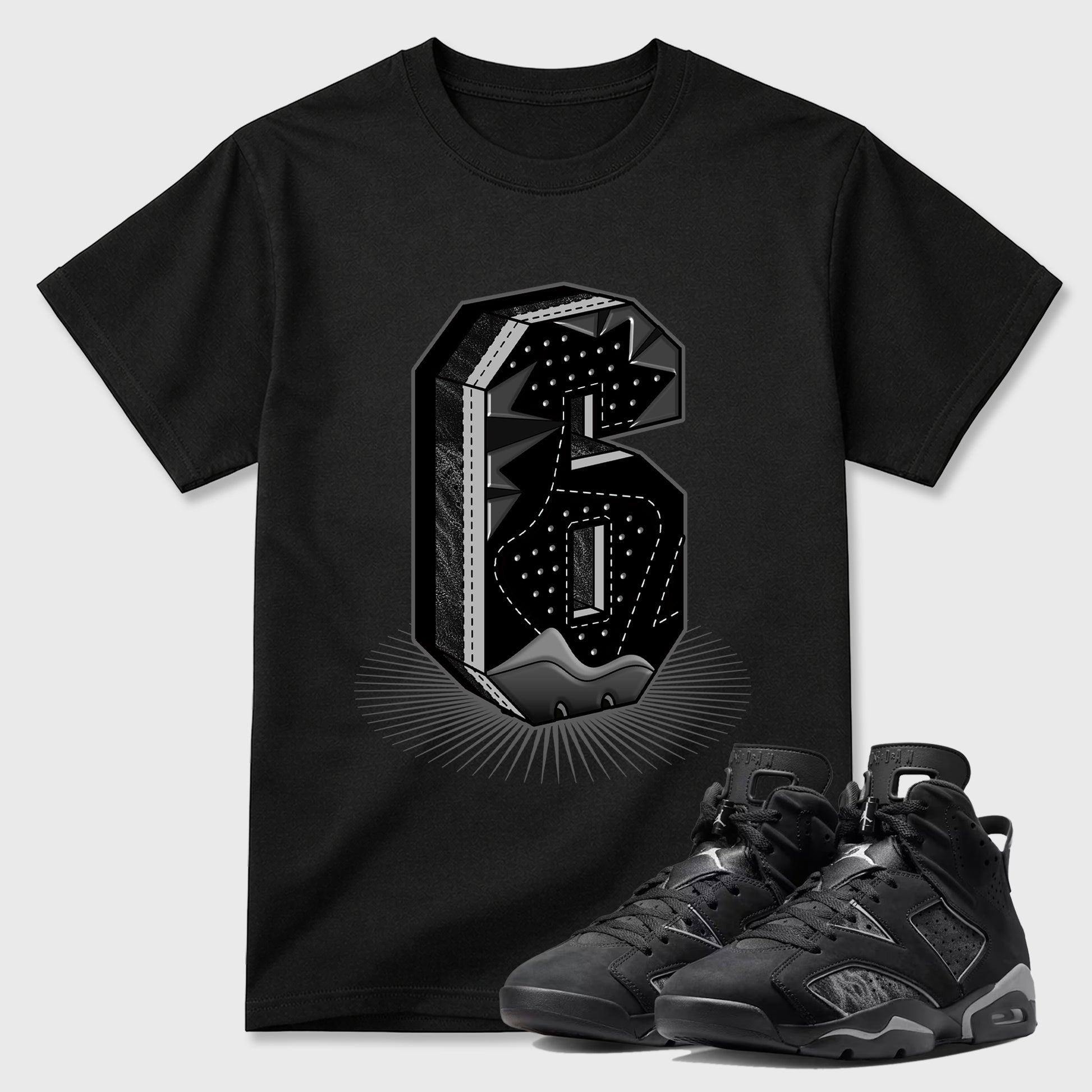 Sneaker match tees – Sneaker Tees To Match Air Jordan 6 Cap and Gown Shoes – Number Statue Tee Black 1