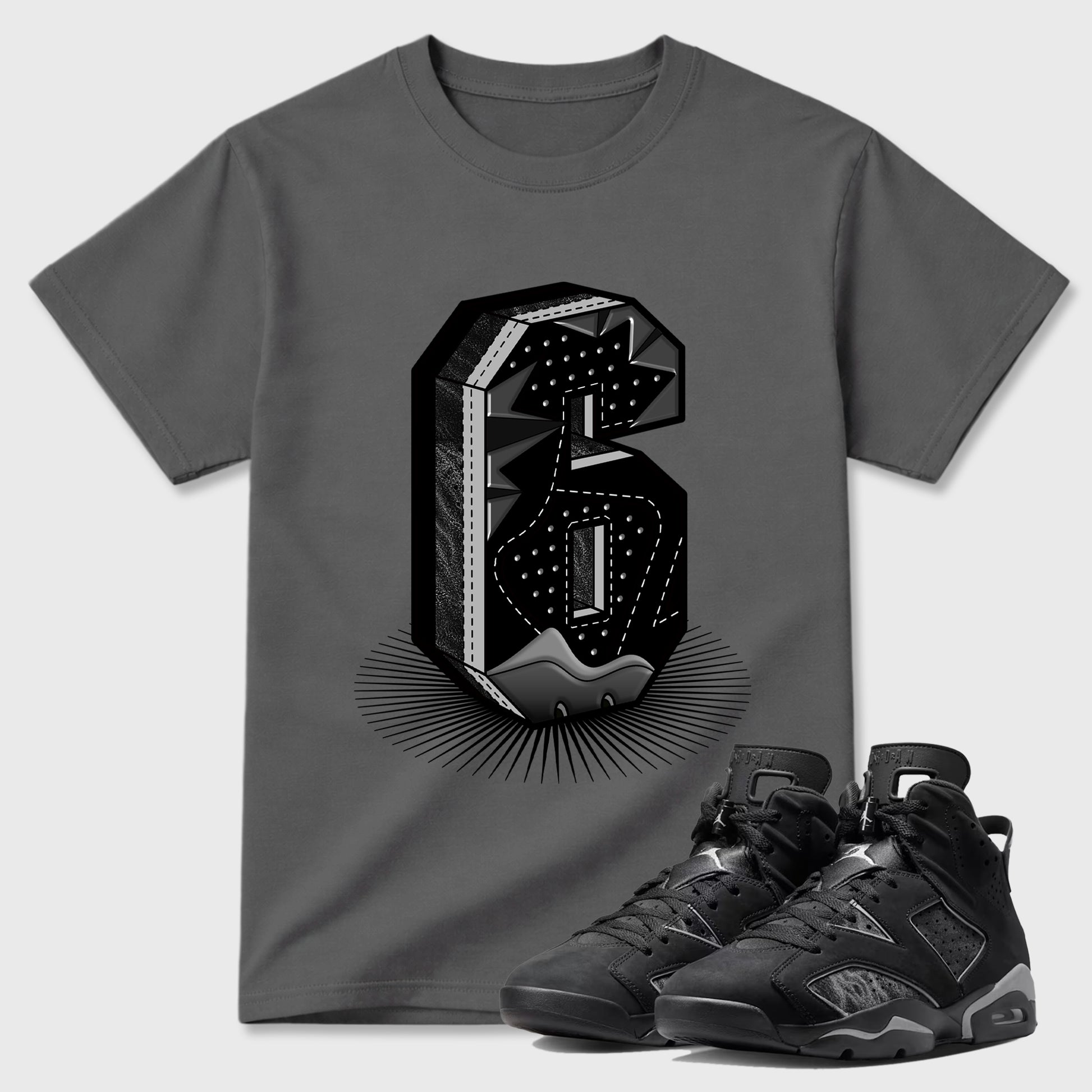 Sneaker match tees – Sneaker Tees To Match Air Jordan 6 Cap and Gown Shoes – Number Statue Tee Cool Grey 1