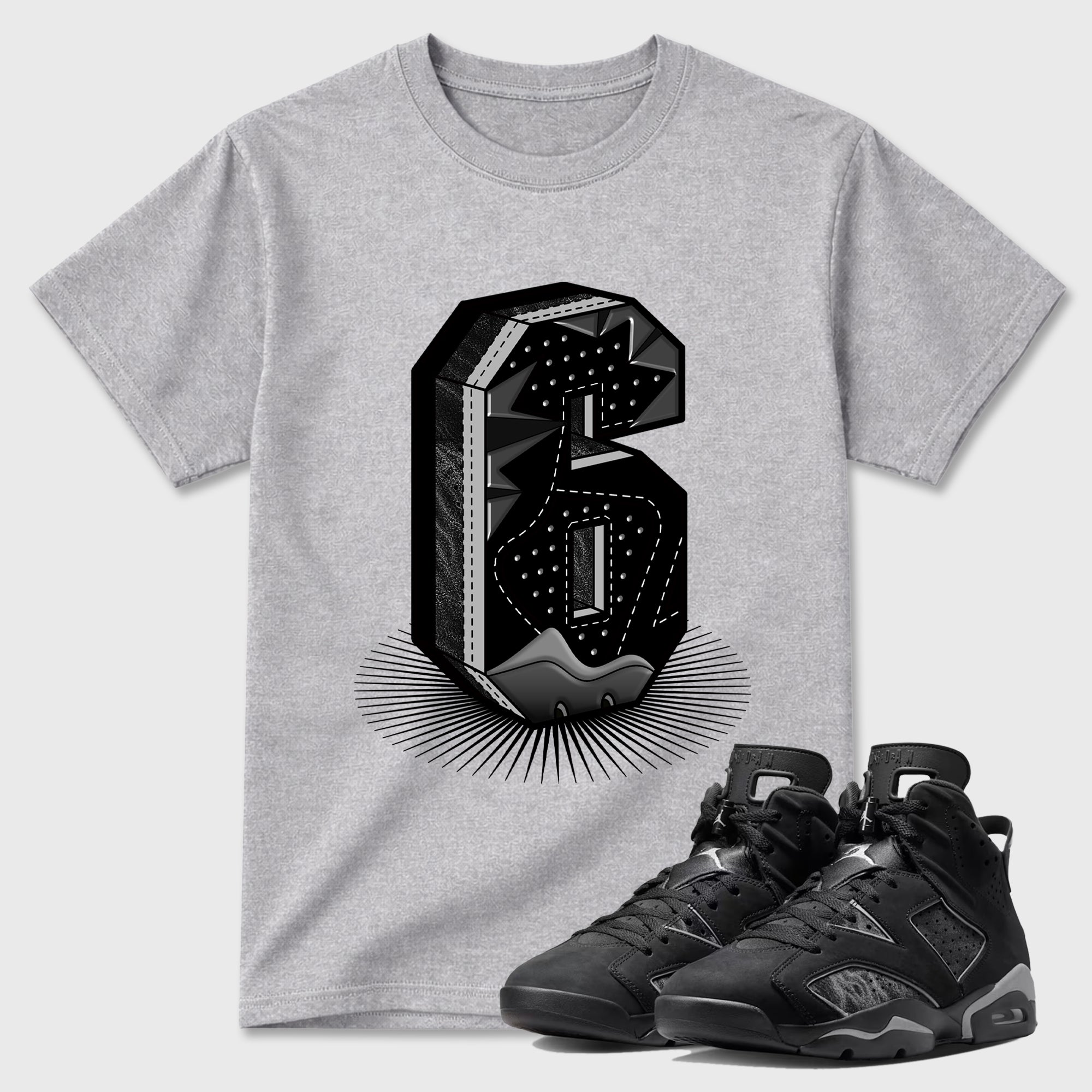 Sneaker match tees – Sneaker Tees To Match Air Jordan 6 Cap and Gown Shoes – Number Statue Tee Heather Grey 1