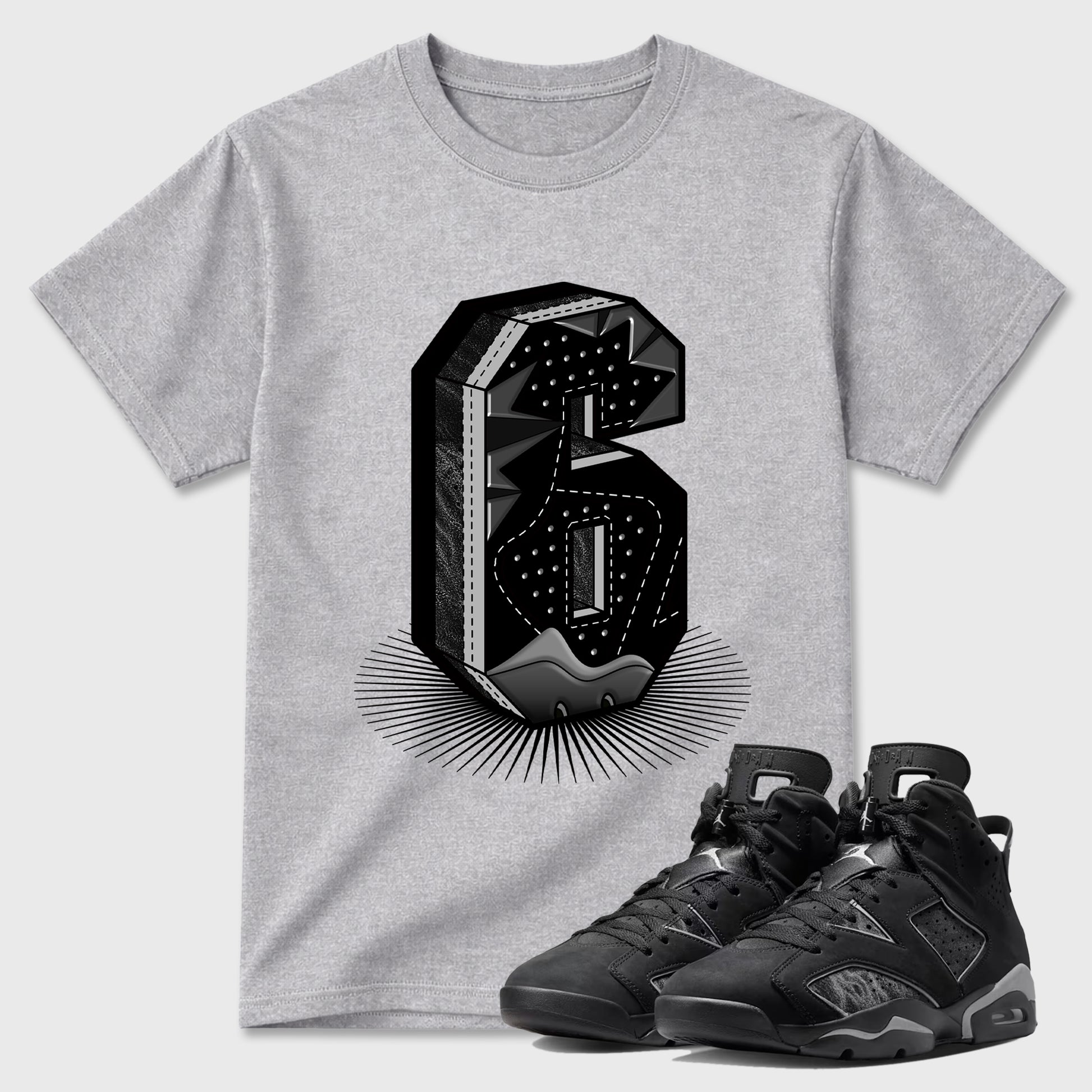 Sneaker match tees – Sneaker Tees To Match Air Jordan 6 Cap and Gown Shoes – Number Statue Tee Heather Grey 1