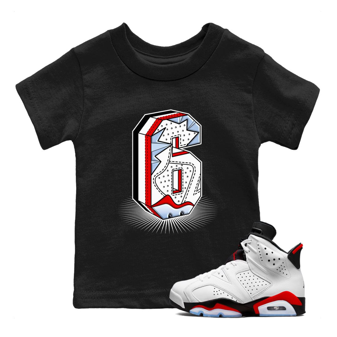 6s Fire Red shirts to match jordans Number Statue best t shirts to wear with jordans Air Jordan 6 Fire Red match shoes to clothes SNRT Sneaker Tees Youth Baby Black 1 tee