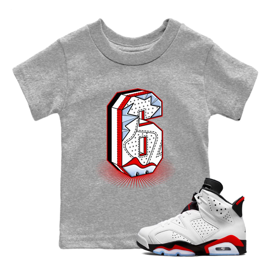 6s Fire Red shirts to match jordans Number Statue best t shirts to wear with jordans Air Jordan 6 Fire Red match shoes to clothes SNRT Sneaker Tees Youth Baby Heather Grey 1 tee