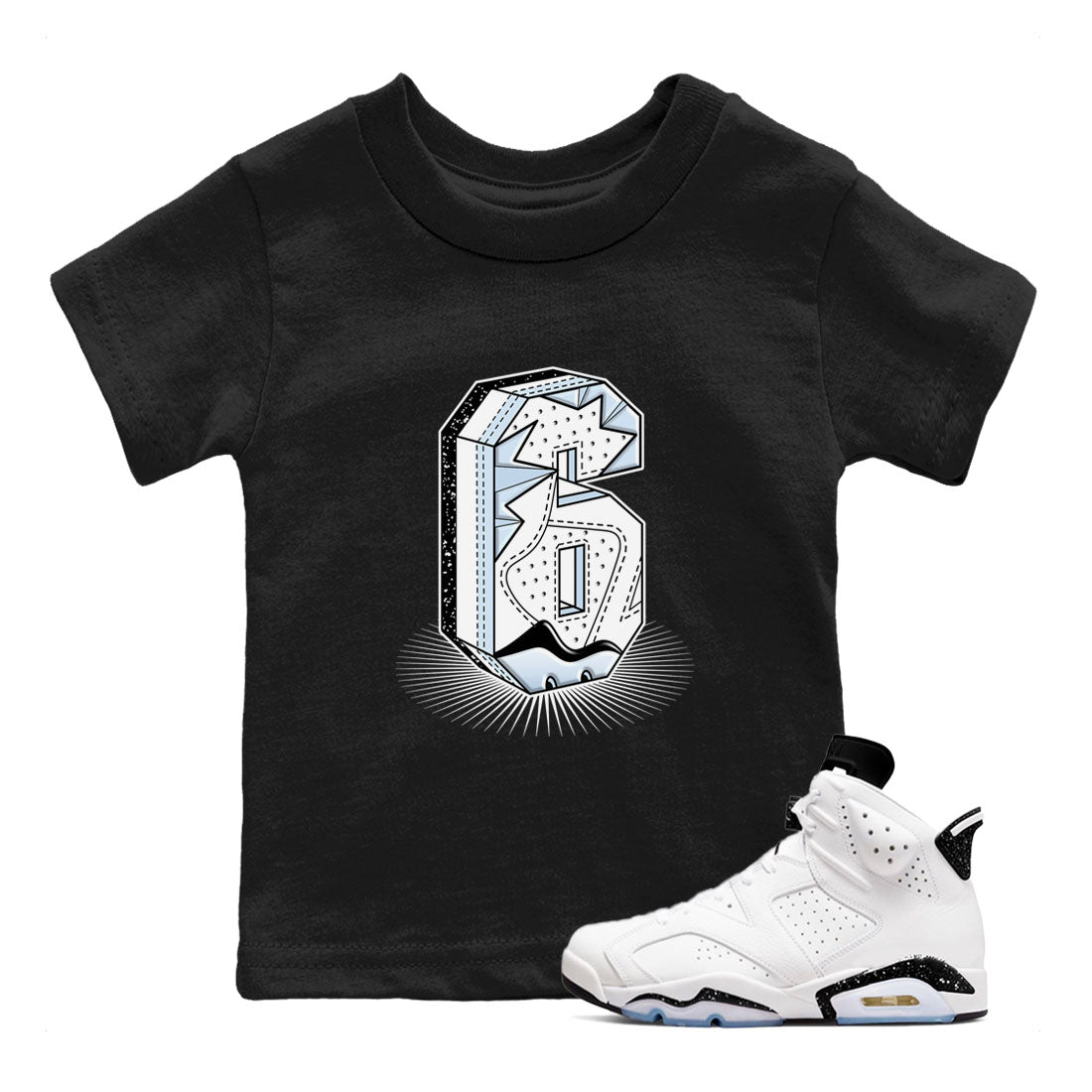 6s White Black shirt to match jordans Number Statue sneaker tees Air Jordan 6 White Black SNRT sneaker release tees baby toddler Black 1 cotton Shirt