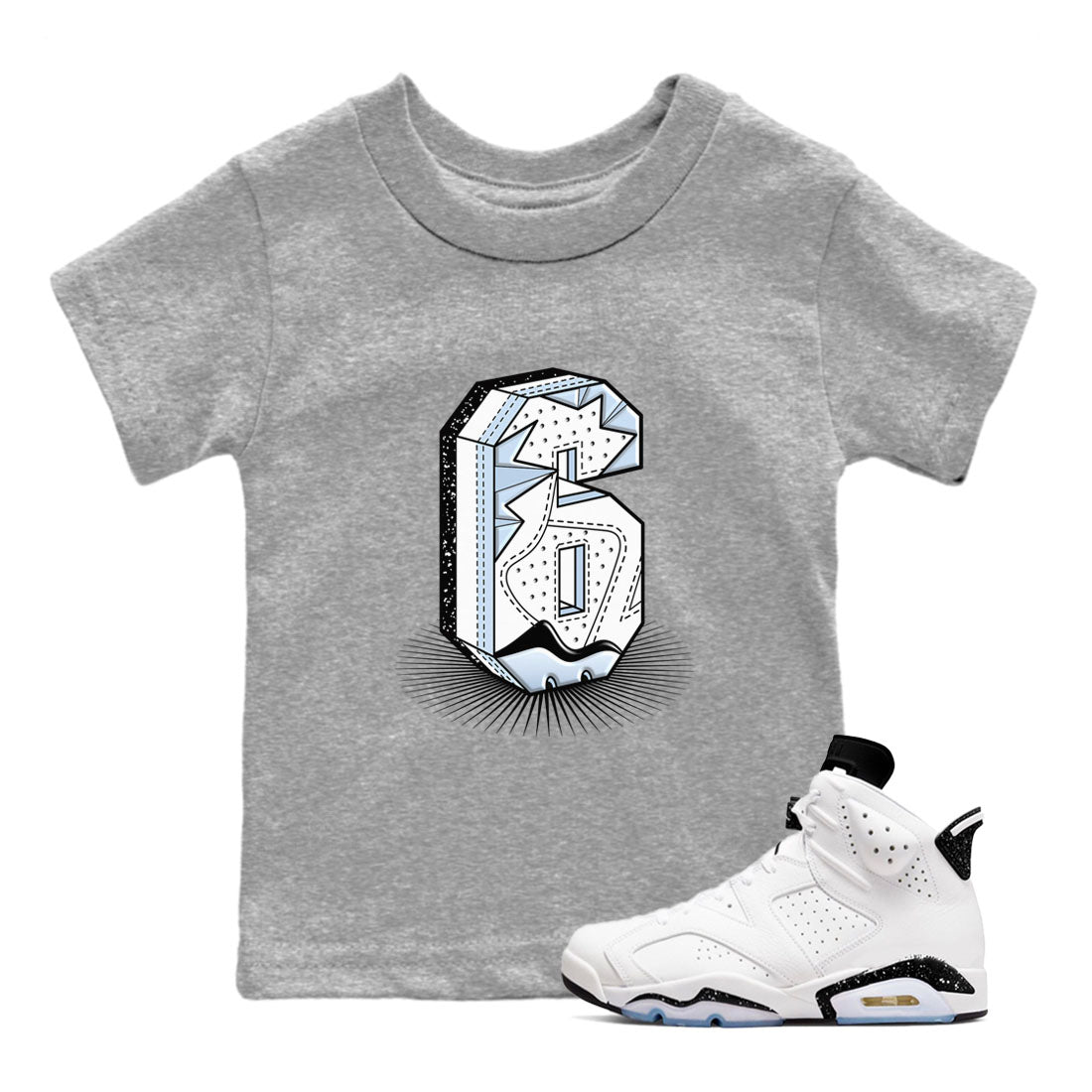 6s White Black shirt to match jordans Number Statue sneaker tees Air Jordan 6 White Black SNRT sneaker release tees baby toddler Heather Grey 1 cotton Shirt