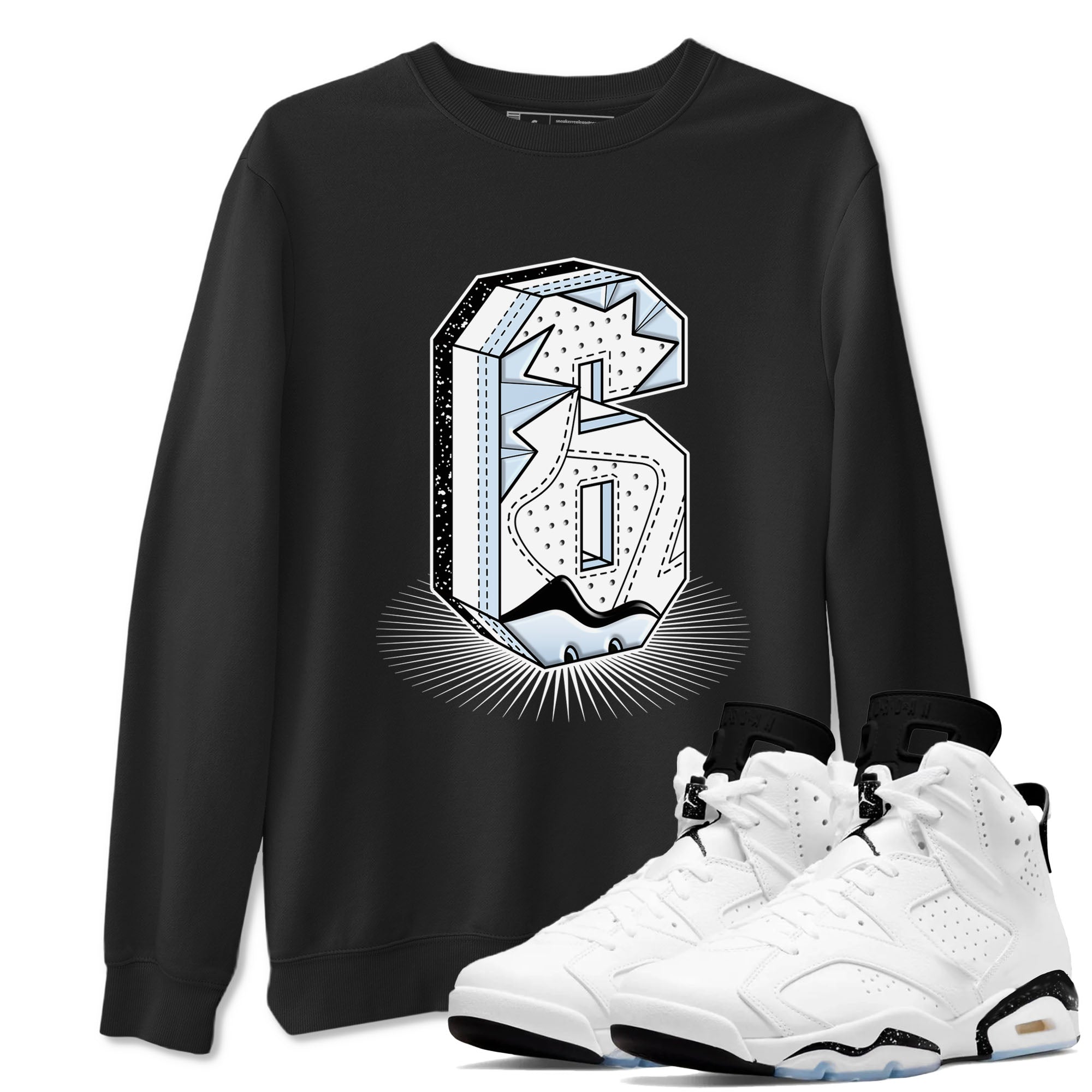 6s White Black shirt to match jordans Number Statue sneaker tees Air Jordan 6 White Black SNRT Sneaker Release Tees unisex cotton Black 1 crew neck shirt