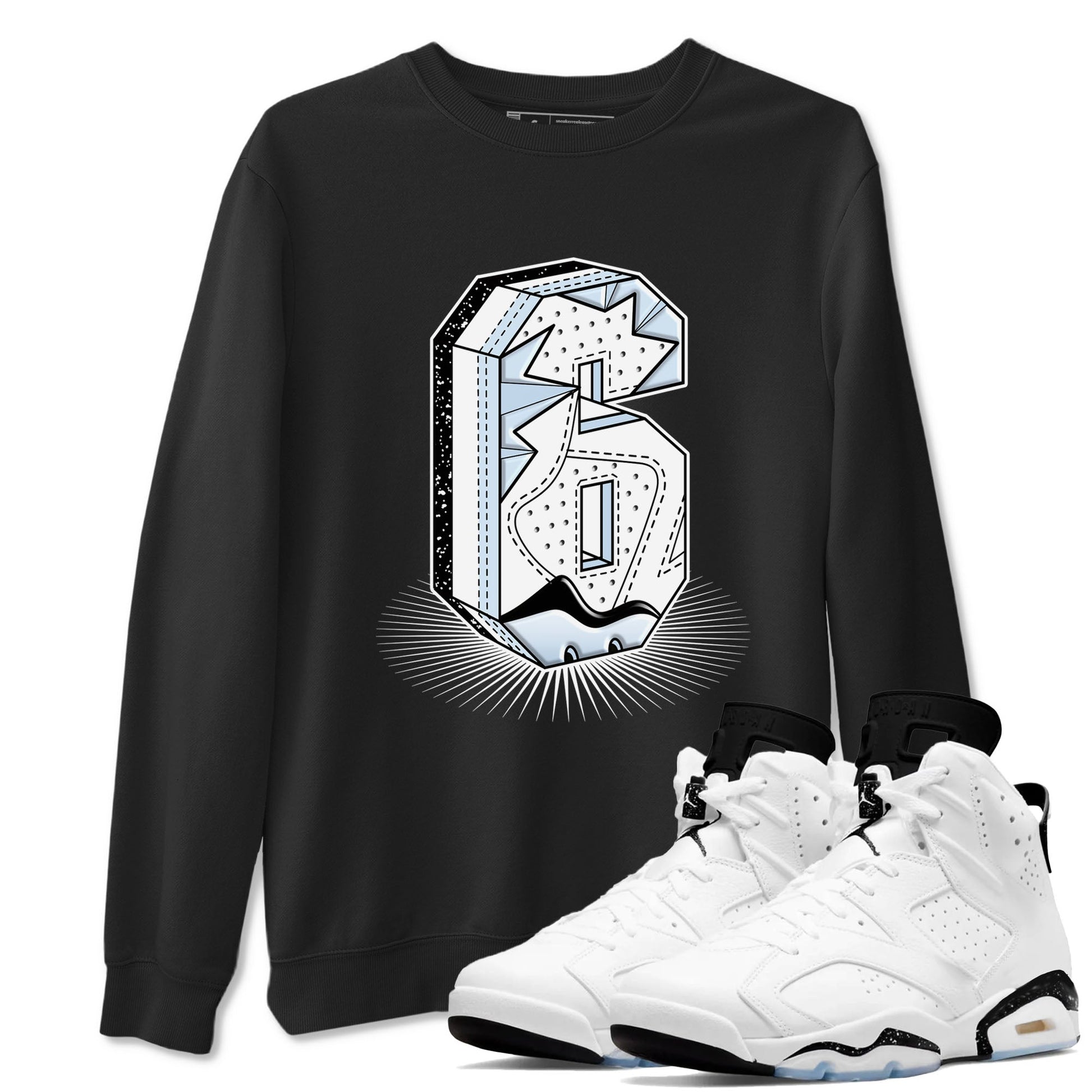 6s White Black shirt to match jordans Number Statue sneaker tees Air Jordan 6 White Black SNRT Sneaker Release Tees unisex cotton Black 1 crew neck shirt