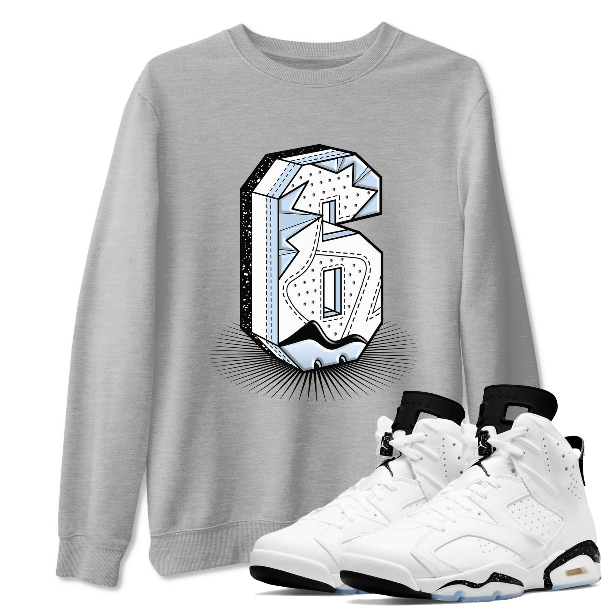 6s White Black shirt to match jordans Number Statue sneaker tees Air Jordan 6 White Black SNRT Sneaker Release Tees unisex cotton Heather Grey 1 crew neck shirt