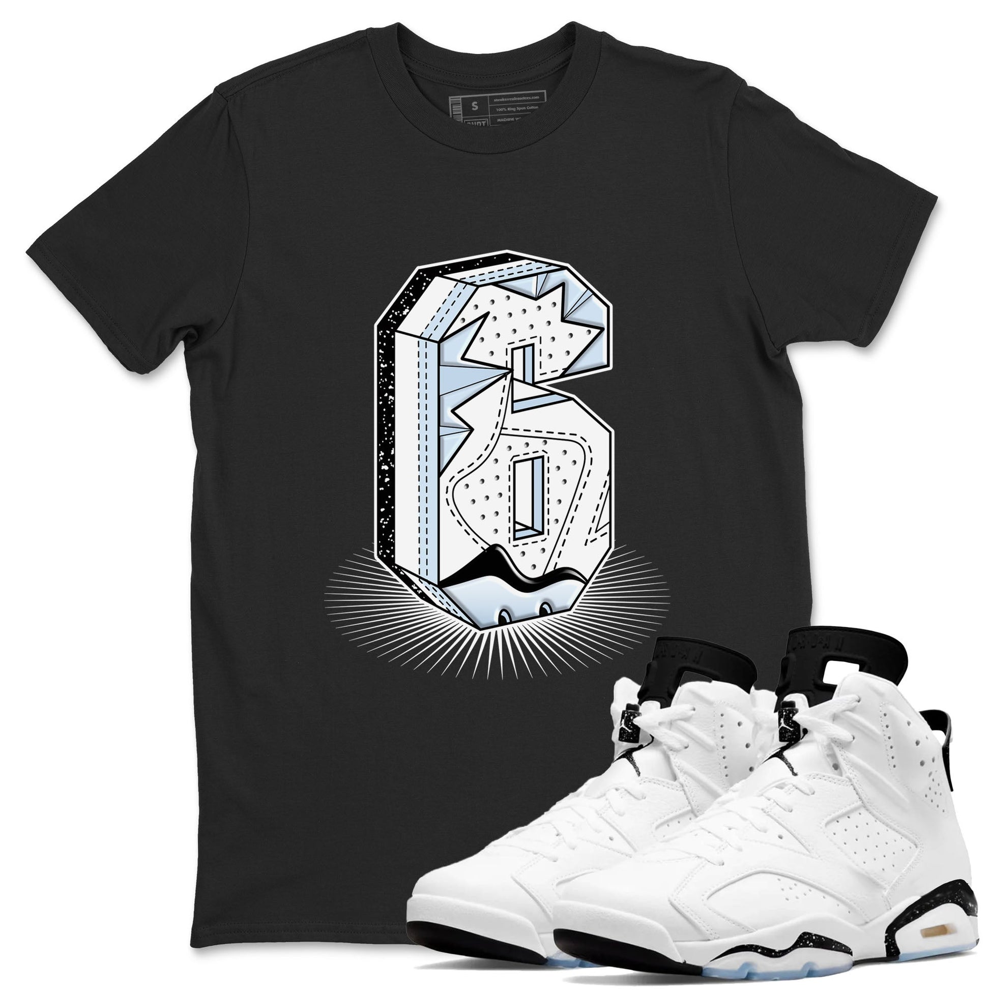 6s White Black shirt to match jordans Number Statue sneaker tees Air Jordan 6 White Black SNRT Sneaker Release Tees unisex cotton Black 1 crew neck shirt