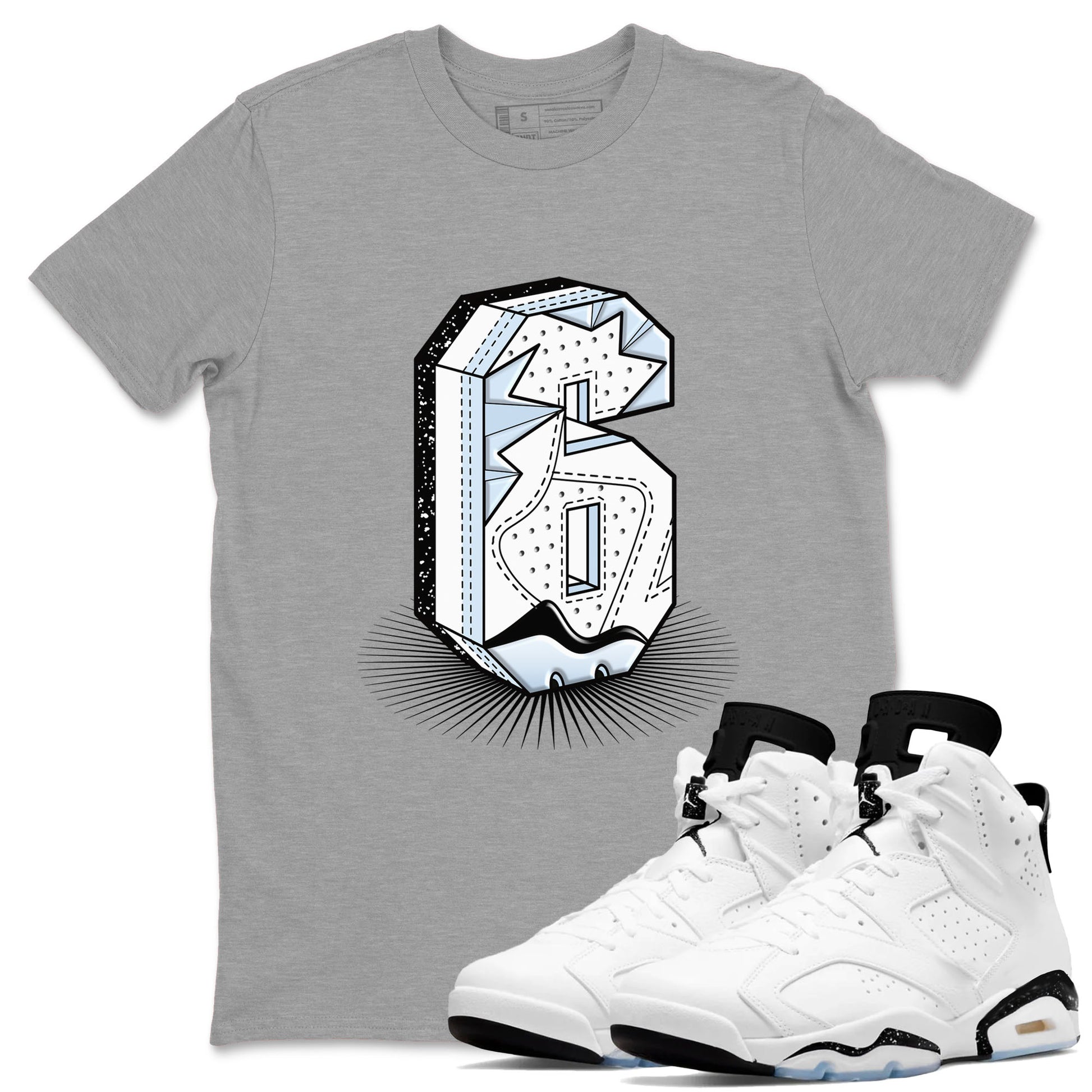 6s White Black shirt to match jordans Number Statue sneaker tees Air Jordan 6 White Black SNRT Sneaker Release Tees unisex cotton Heather Grey 1 crew neck shirt