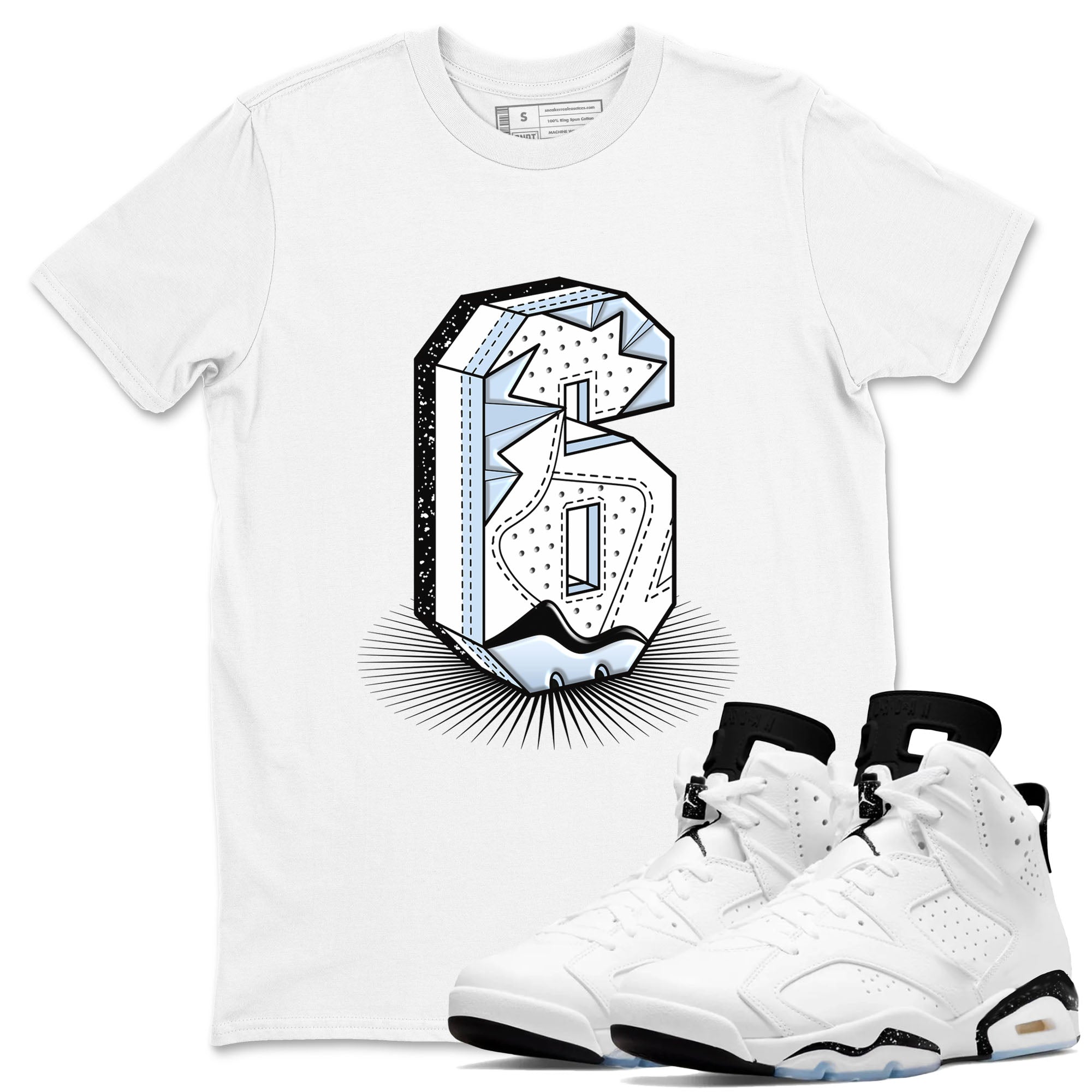 6s White Black shirt to match jordans Number Statue sneaker tees Air Jordan 6 White Black SNRT Sneaker Release Tees unisex cotton White 1 crew neck shirt