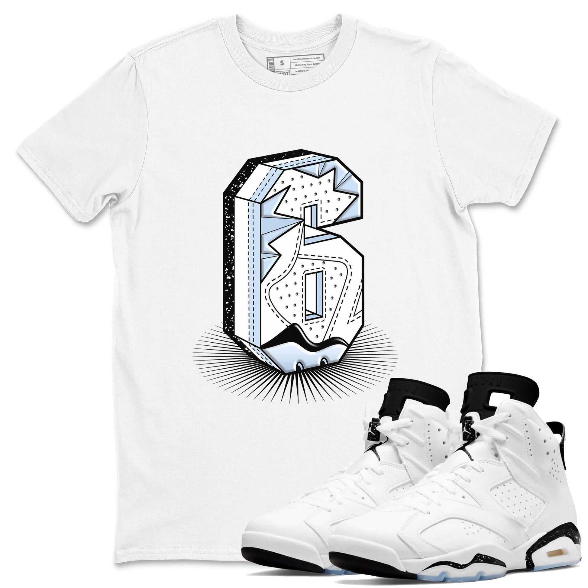 6s White Black shirt to match jordans Number Statue sneaker tees Air Jordan 6 White Black SNRT Sneaker Release Tees unisex cotton White 1 crew neck shirt