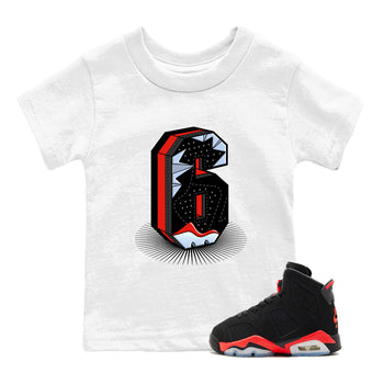 Perfect Valentine's Day Gifts graphic tee  – Sneaker Tees To Match Air Jordan 6 Reverse Infrared – Number Statue Kids Graphic T-Shirt White 1