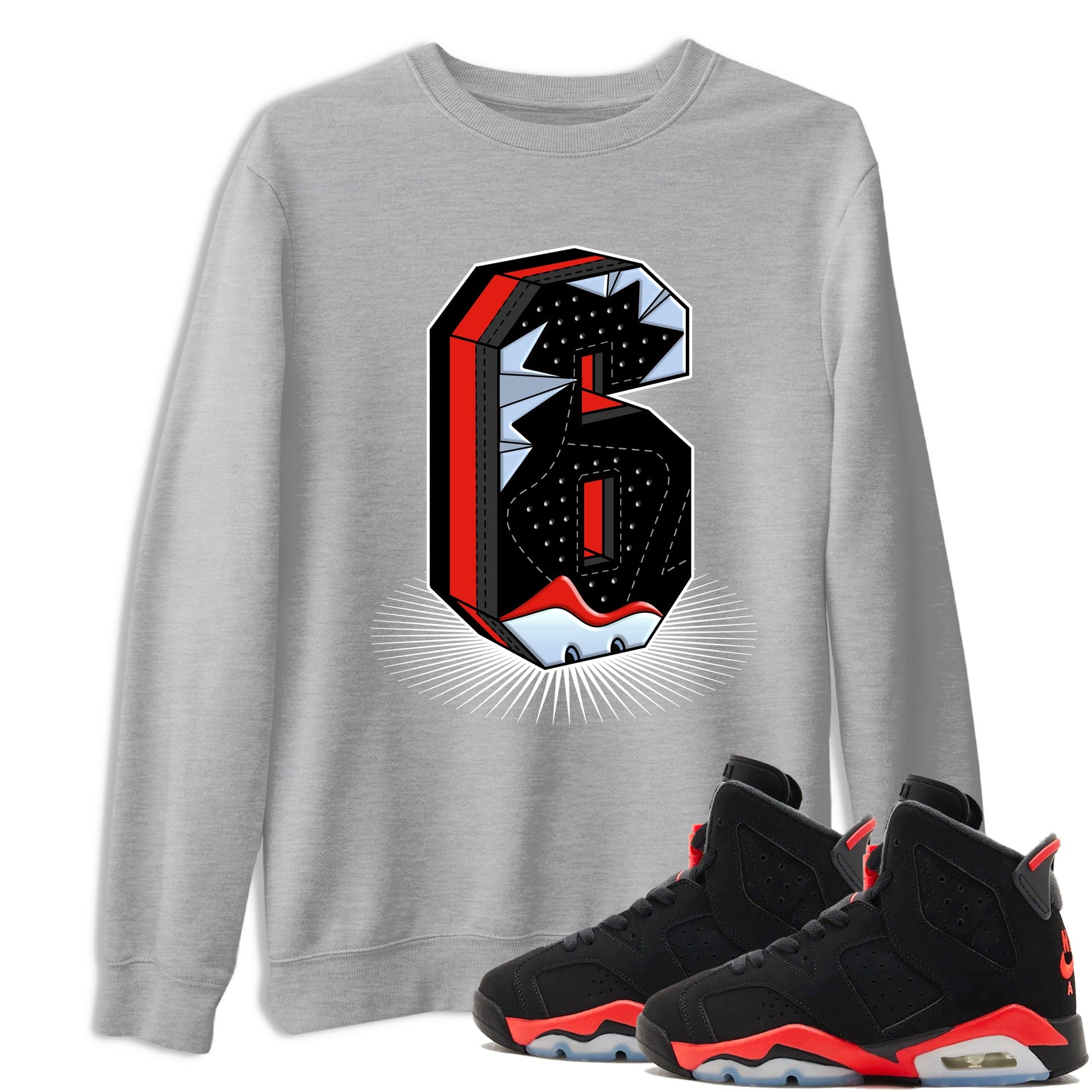Perfect Valentine's Day Gifts graphic tee  – Sneaker Tees To Match Air Jordan 6 Reverse Infrared – Number Statue Tee Heather Grey 1