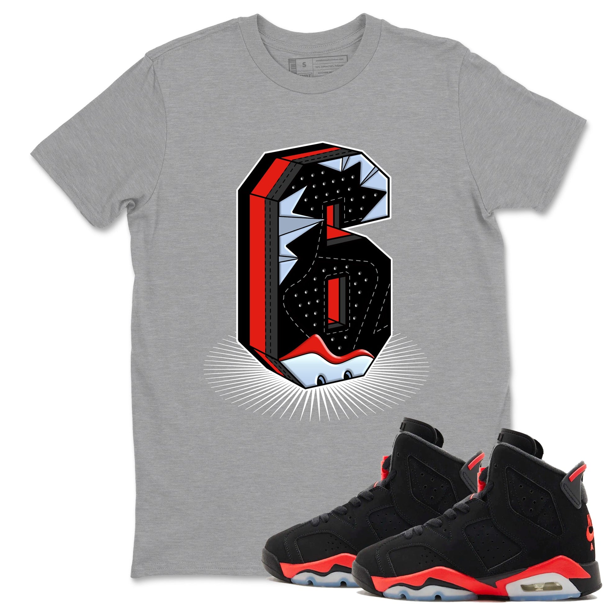 Perfect Valentine's Day Gifts graphic tee  – Sneaker Tees To Match Air Jordan 6 Reverse Infrared – Number Statue Tee Heather Grey 1