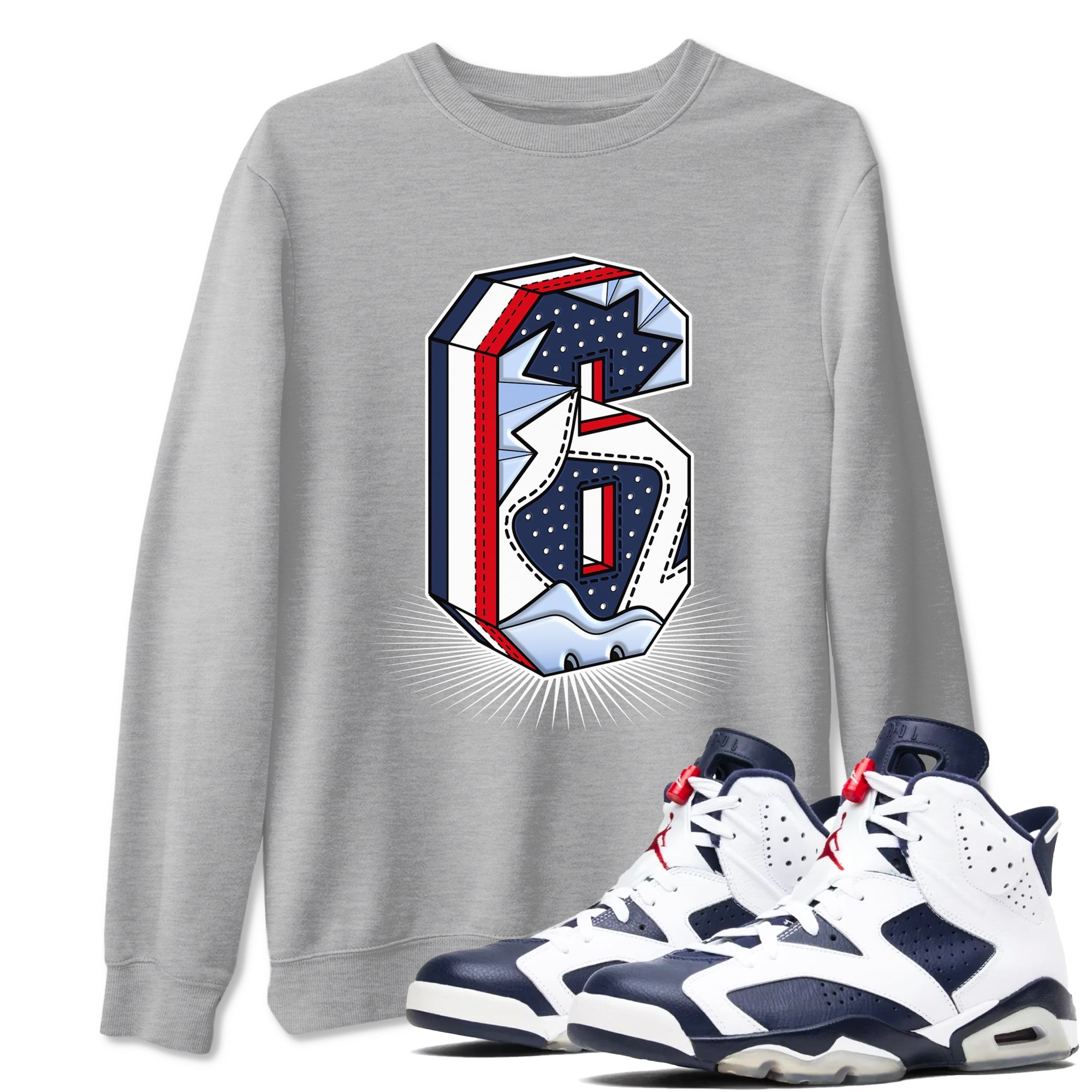 6s White And Midnight Navy shirts to match jordans Number Statue sneaker match tees Air Jordan 6 White And Midnight Navy SNRT Sneaker Tees streetwear brand Heather Grey 1 unisex cotton tee