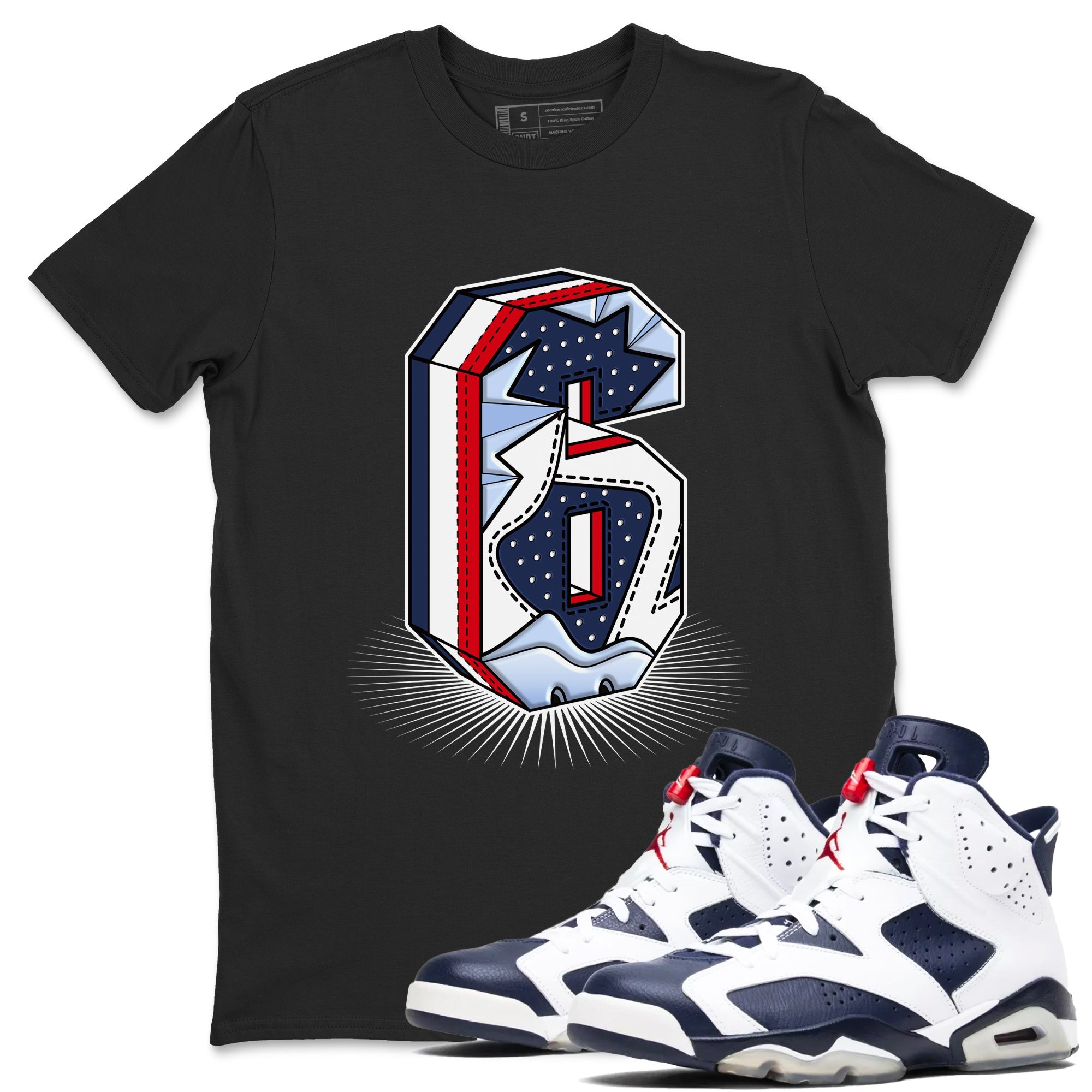 6s White And Midnight Navy shirts to match jordans Number Statue sneaker match tees Air Jordan 6 White And Midnight Navy SNRT Sneaker Tees streetwear brand Black 1 unisex cotton tee