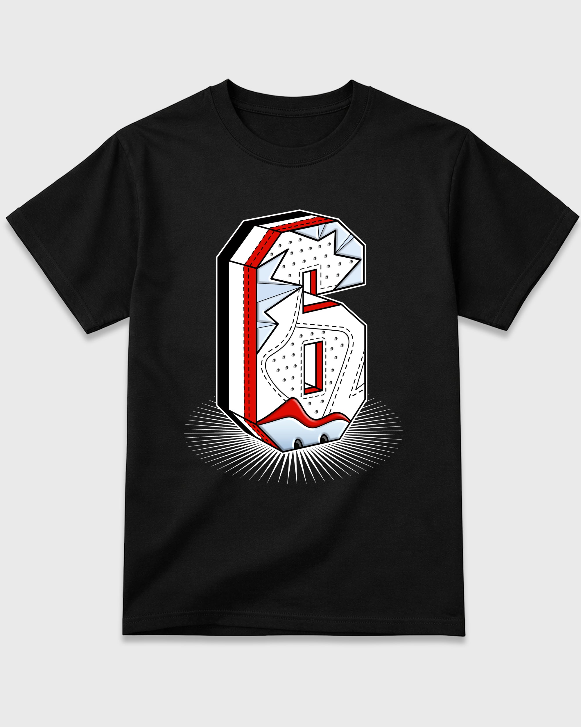 Number Statue Graphic T-Shirt featuring original streetwear artwork designed to match the Air Jordan 6 White Infrared. Black 2 Graphic T-Shirt.