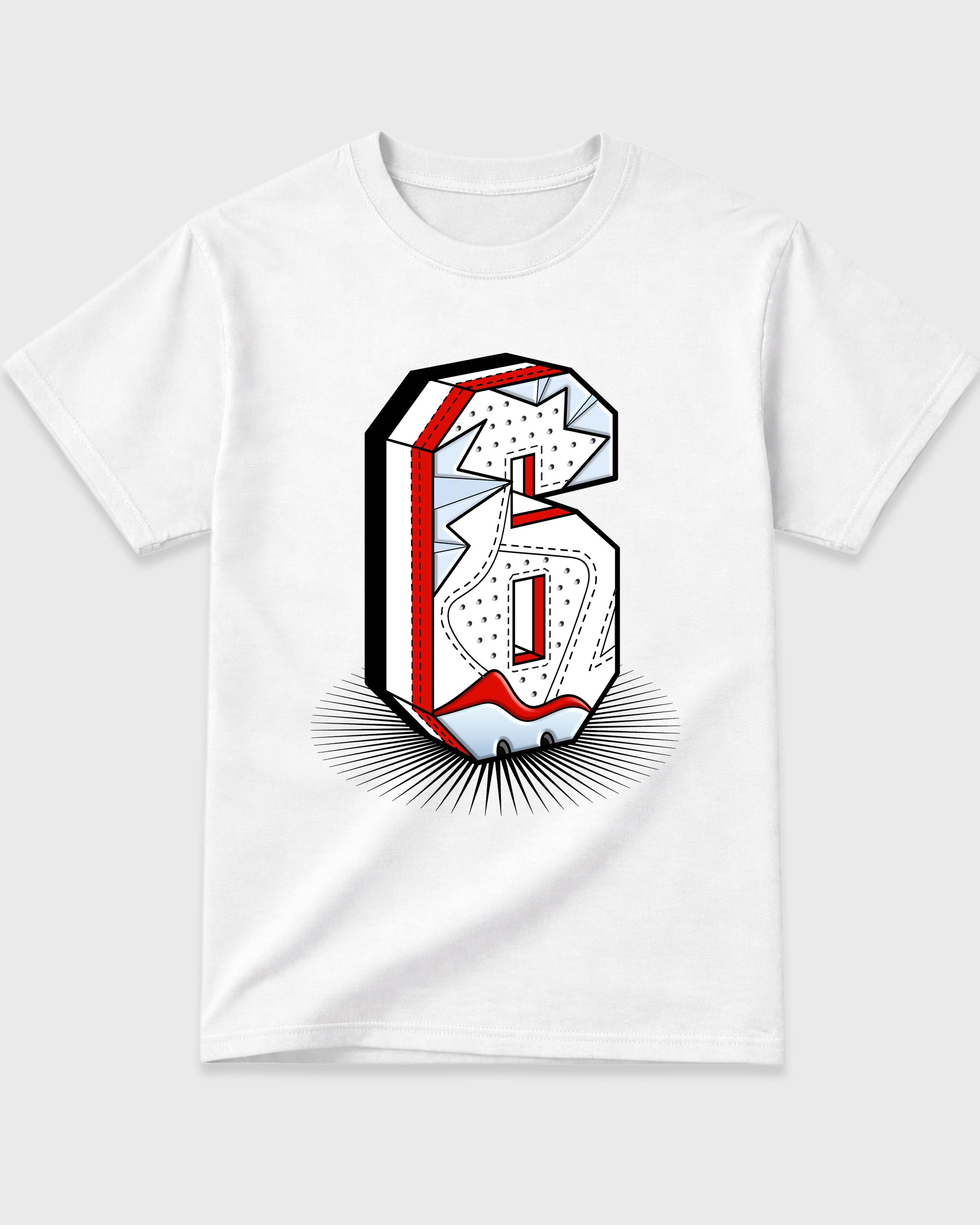 Number Statue Graphic T-Shirt featuring original streetwear artwork designed to match the Air Jordan 6 White Infrared. White 2 Graphic T-Shirt.