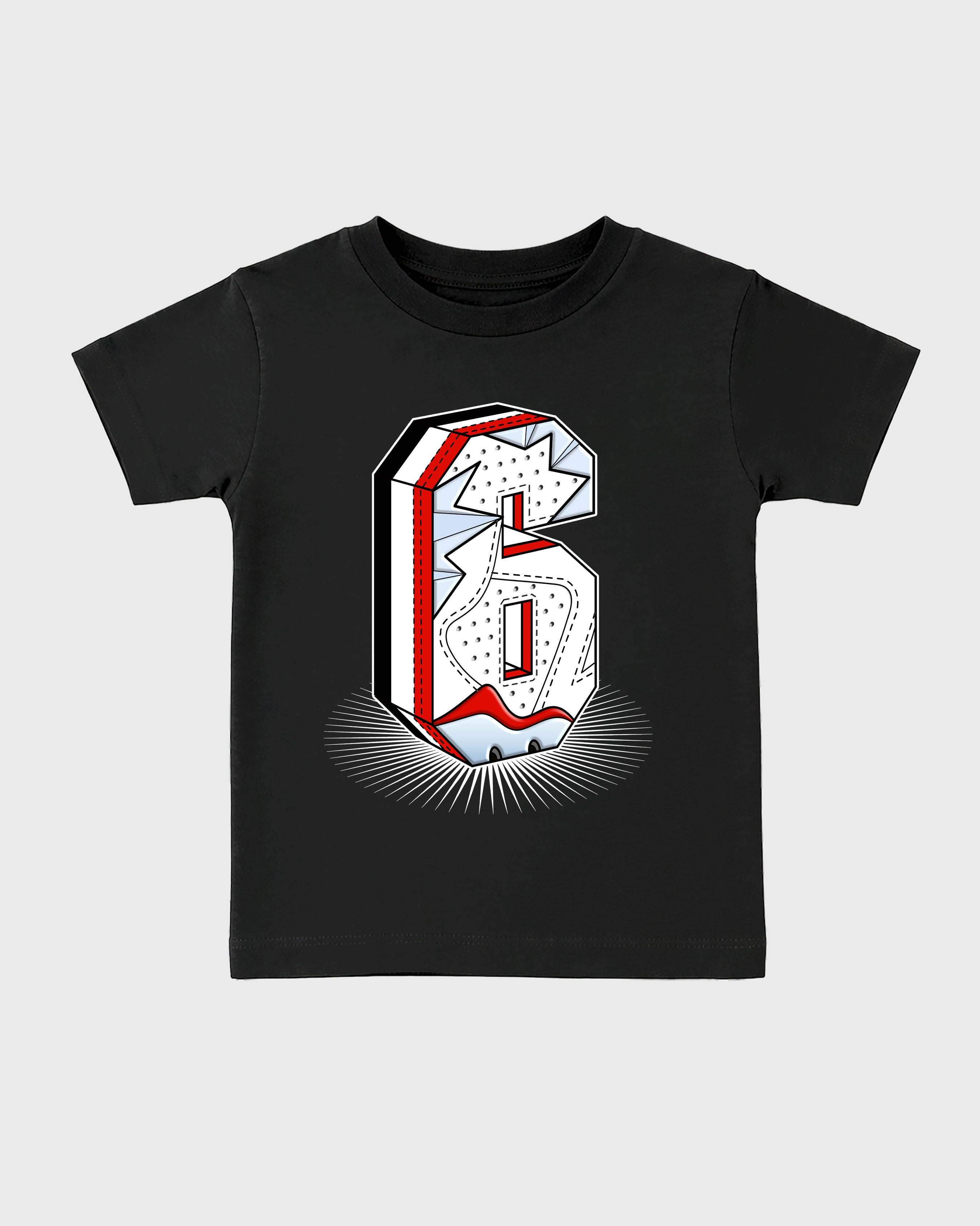Number Statue Baby & Kids Graphic T-Shirt featuring original artwork designed to match the Air Jordan 6 White Infrared. Black 2 Kids Graphic Tee.