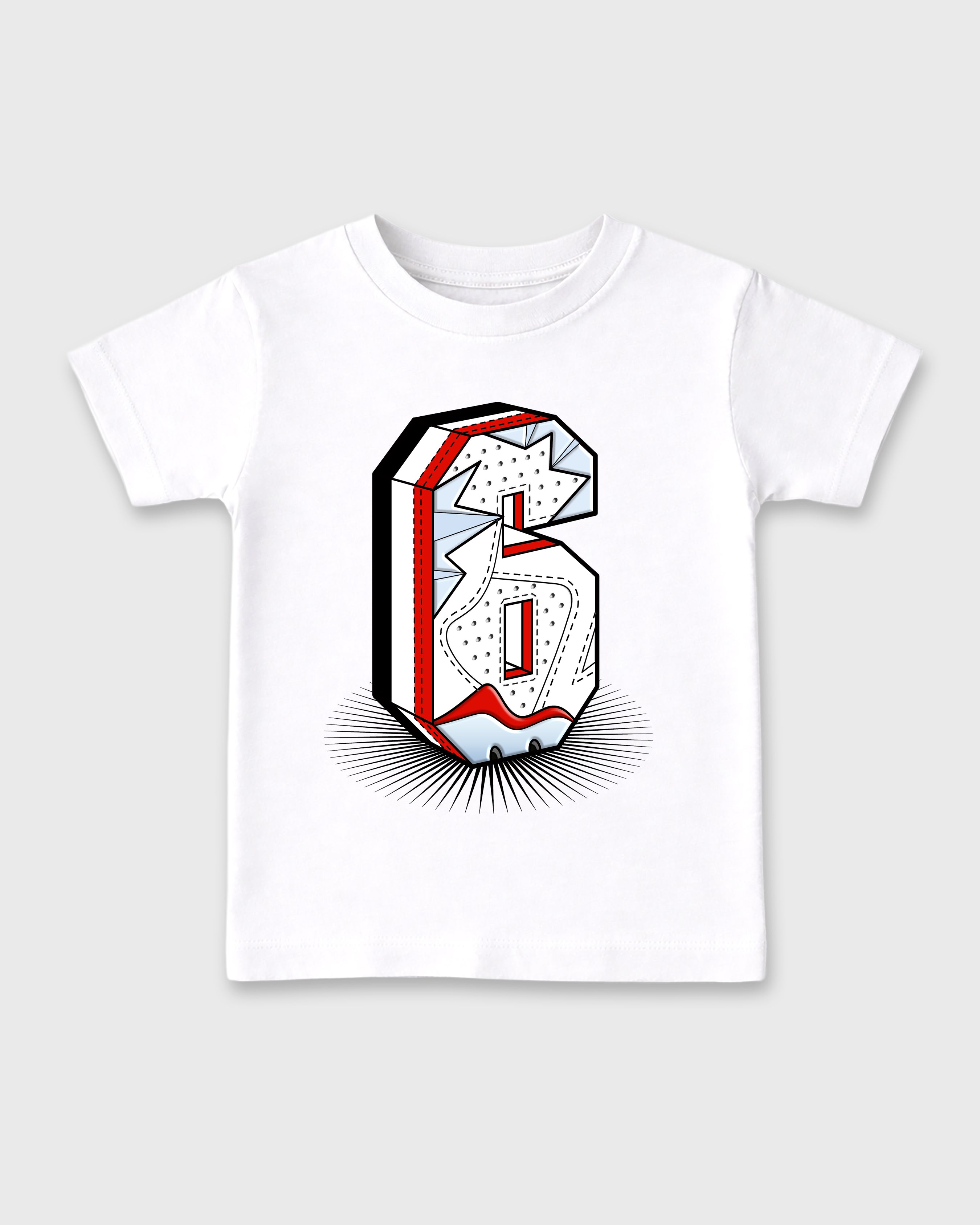 Number Statue Baby & Kids Graphic T-Shirt featuring original artwork designed to match the Air Jordan 6 White Infrared. White 2 Kids Graphic Tee.