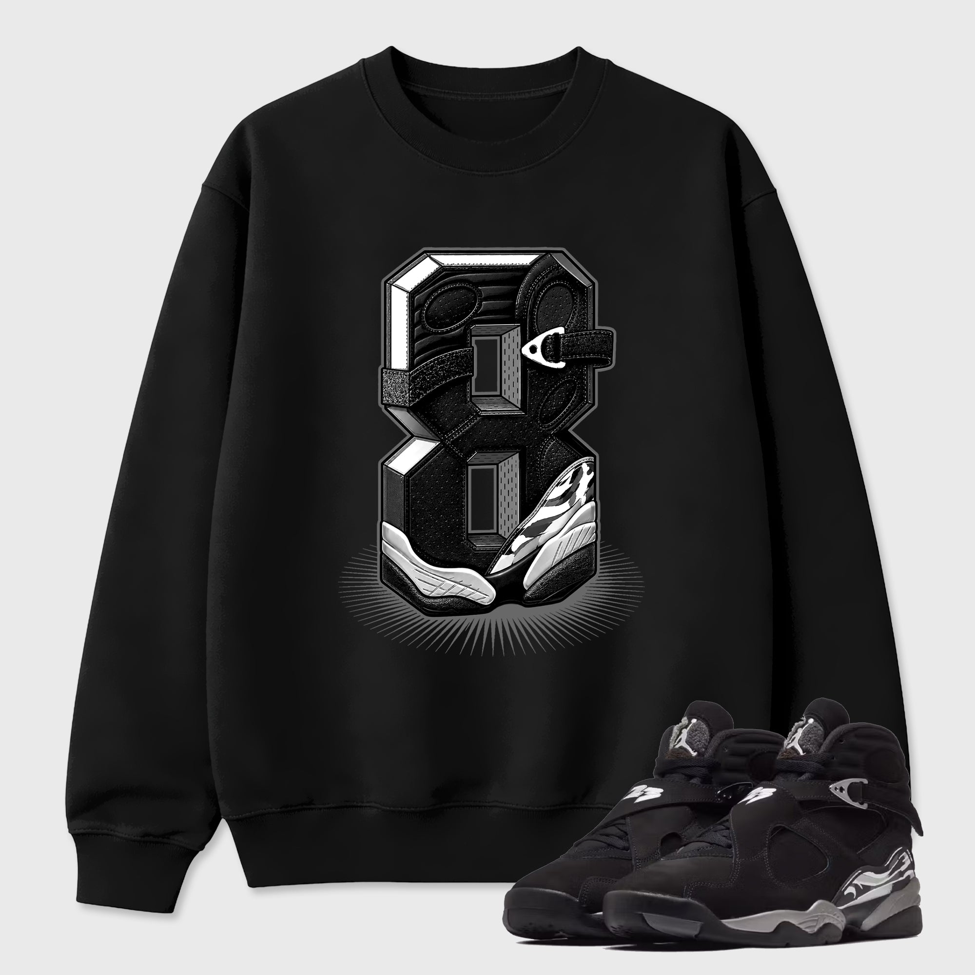 Number Statue Graphic T-Shirt featuring original streetwear artwork designed to match the Air Jordan 8 Chrome. Black 1 Graphic Tee.