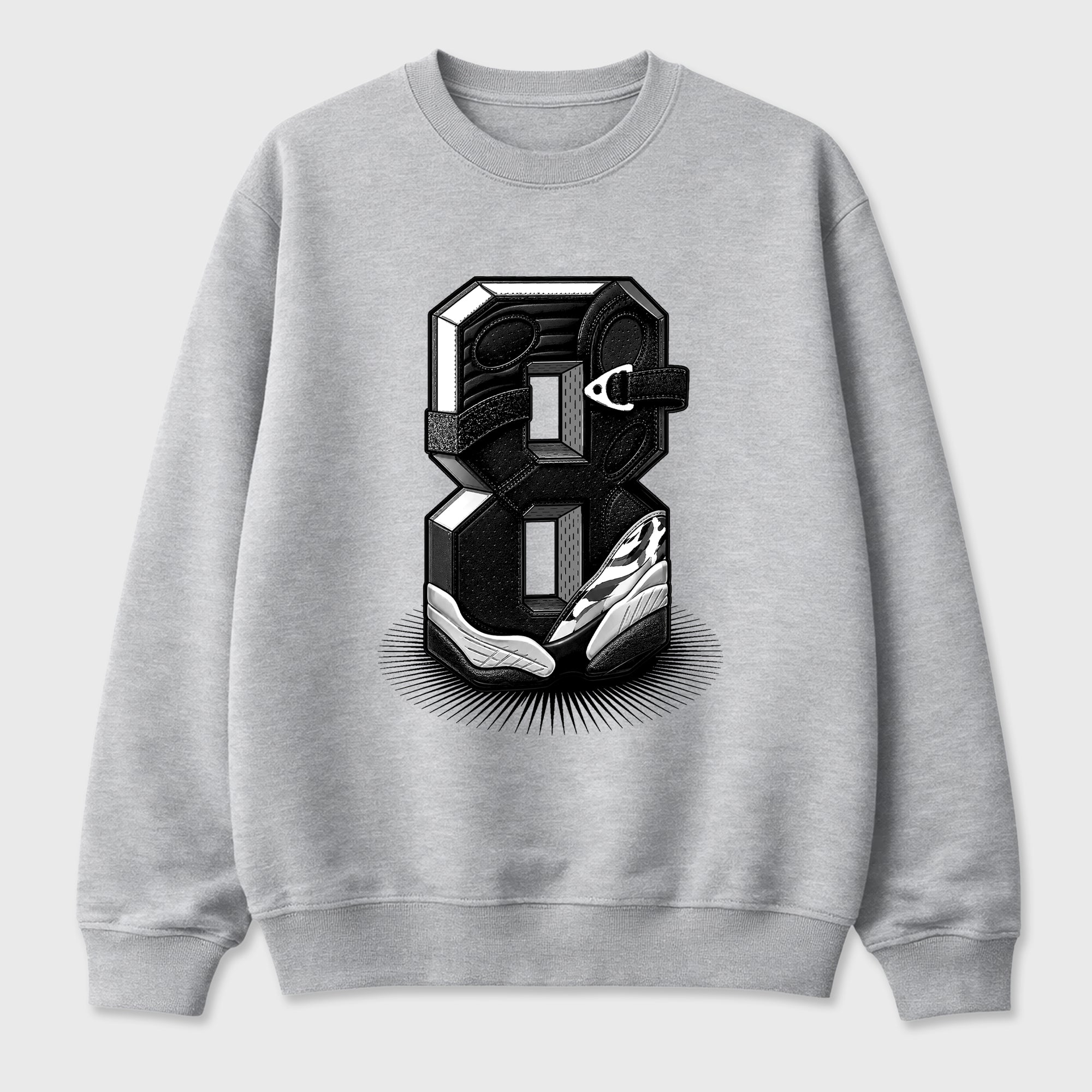 Number Statue Graphic T-Shirt featuring original streetwear artwork designed to match the Air Jordan 8 Chrome. Heather Grey 2 Graphic Tee.