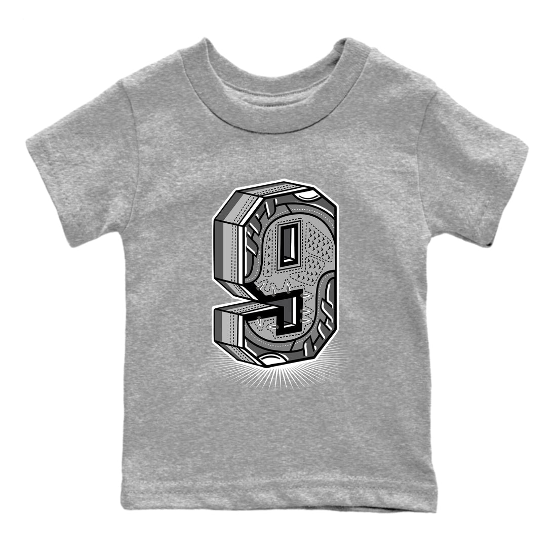 9s Cool Grey best t shirts to wear with jordans Number Statue sneaker match tees Air Jordan 9 Retro Cool Grey match shoes to clothes SNRT Sneaker Tees Youth Baby Heather Grey 2 tee