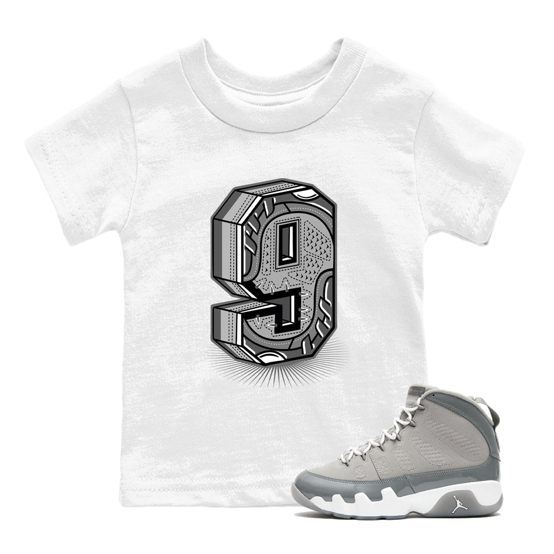 9s Cool Grey best t shirts to wear with jordans Number Statue sneaker match tees Air Jordan 9 Retro Cool Grey match shoes to clothes SNRT Sneaker Tees Youth Baby White 1 tee