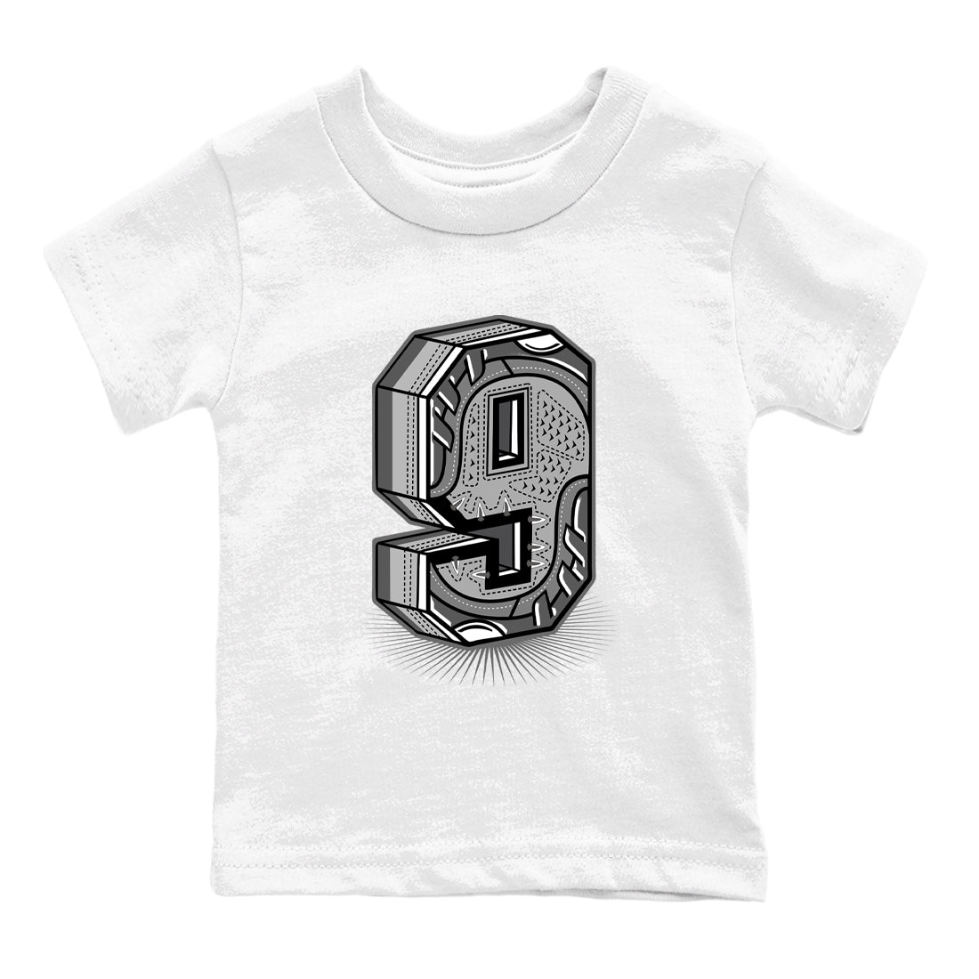 9s Cool Grey best t shirts to wear with jordans Number Statue sneaker match tees Air Jordan 9 Retro Cool Grey match shoes to clothes SNRT Sneaker Tees Youth Baby White 2 tee