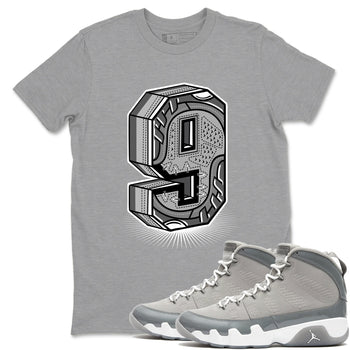9s Cool Grey best t shirts to wear with jordans Number Statue sneaker match tees Air Jordan 9 Retro Cool Grey match shoes to clothes SNRT Sneaker Tees unisex cotton Heather Grey 1 shirts
