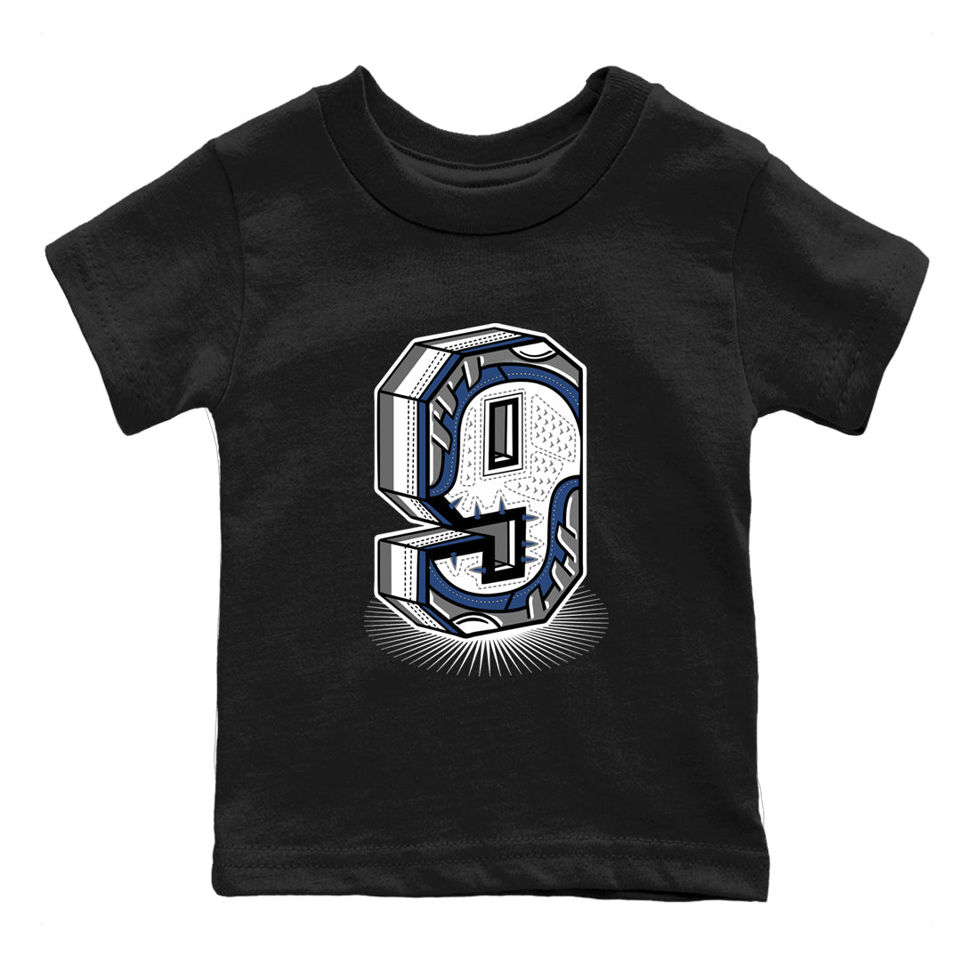 Perfect Valentine's Day Gifts graphic tee  – Sneaker Tees To Match Air Jordan 9 Flint Grey – Number Statue Kids Graphic T-Shirt Black 2