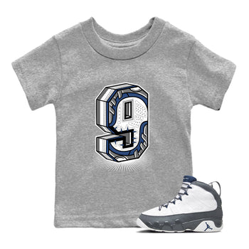 Perfect Valentine's Day Gifts graphic tee  – Sneaker Tees To Match Air Jordan 9 Flint Grey – Number Statue Kids Graphic T-Shirt Heather Grey 1